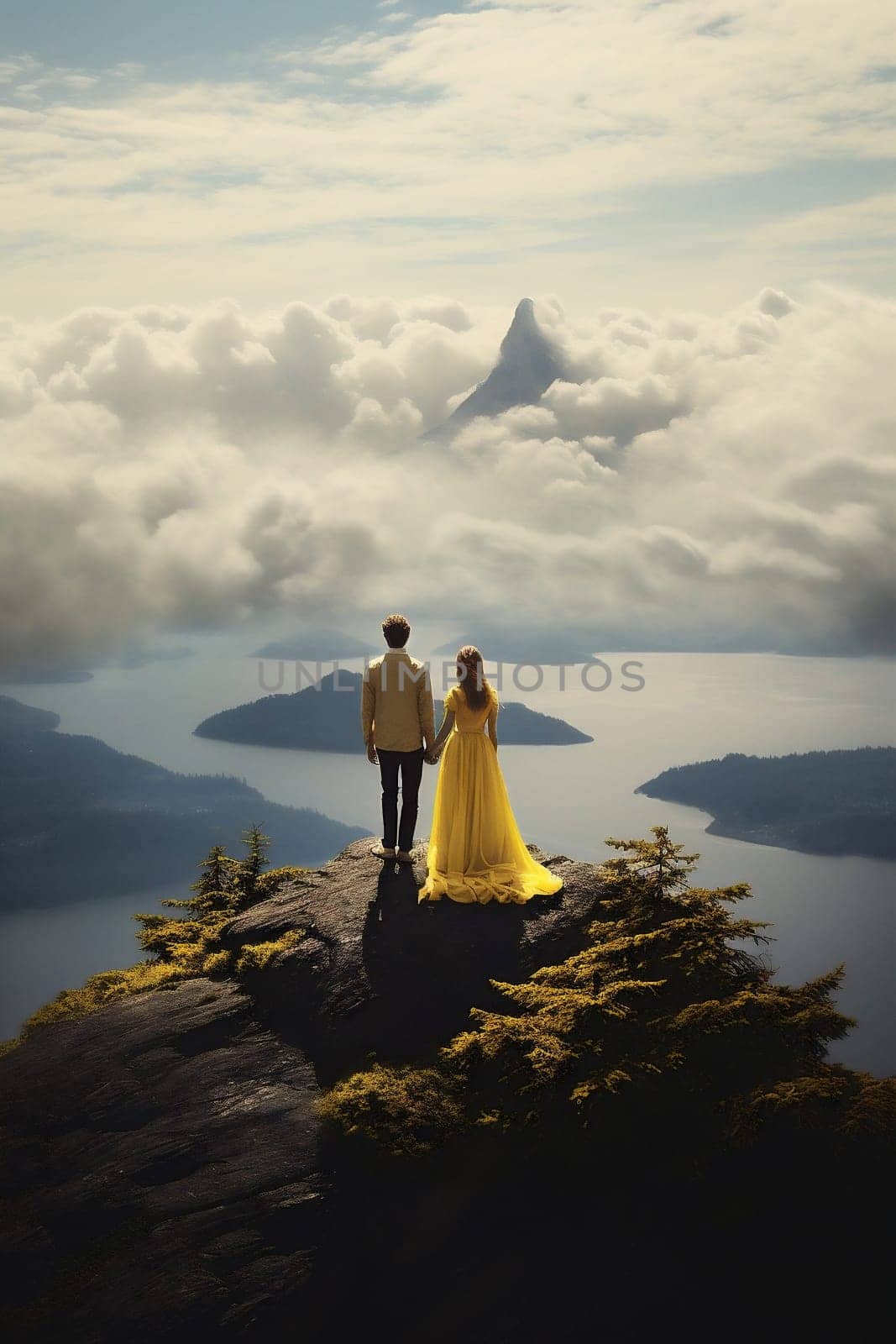 Man woman love travel beauty nature bride romantic landscape person young summer couple mountains lifestyle by Vichizh