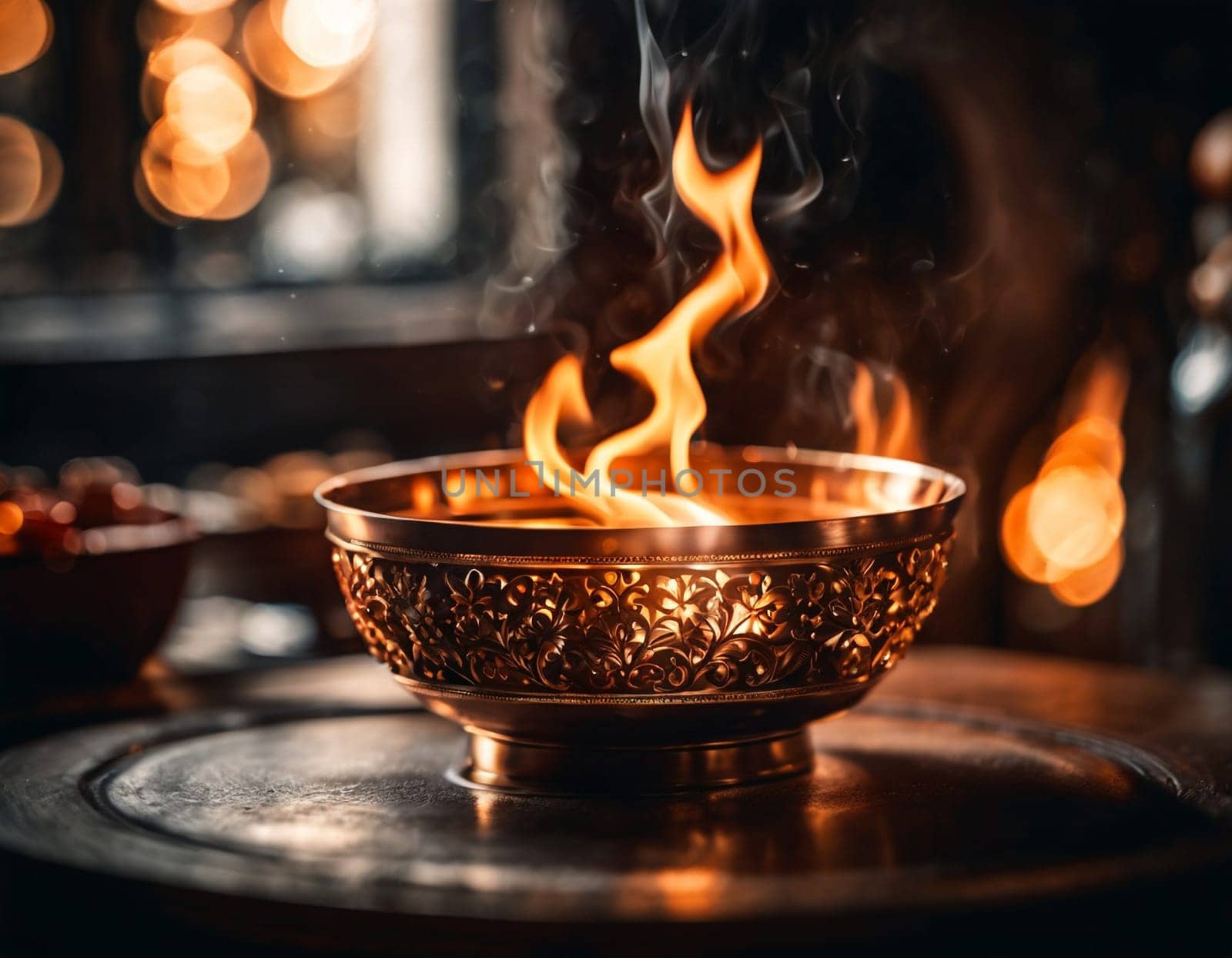 A bowl of fire. High quality illustration
