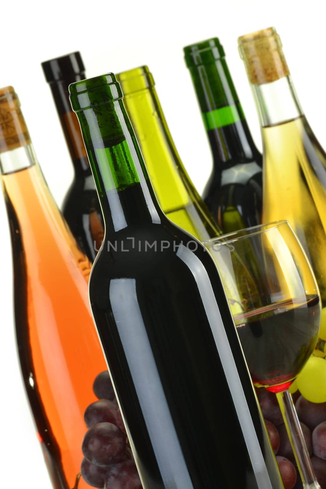 Composition with bottles of wine of different sort