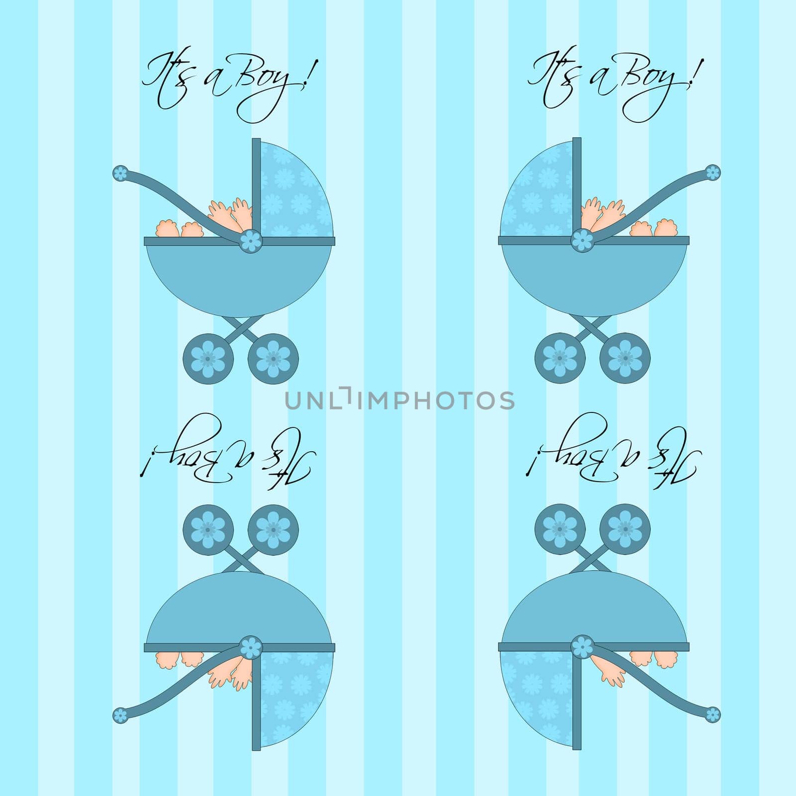 Its A Boy Blue Baby Pram Carriage Seamless Pattern Tile Background Illustration