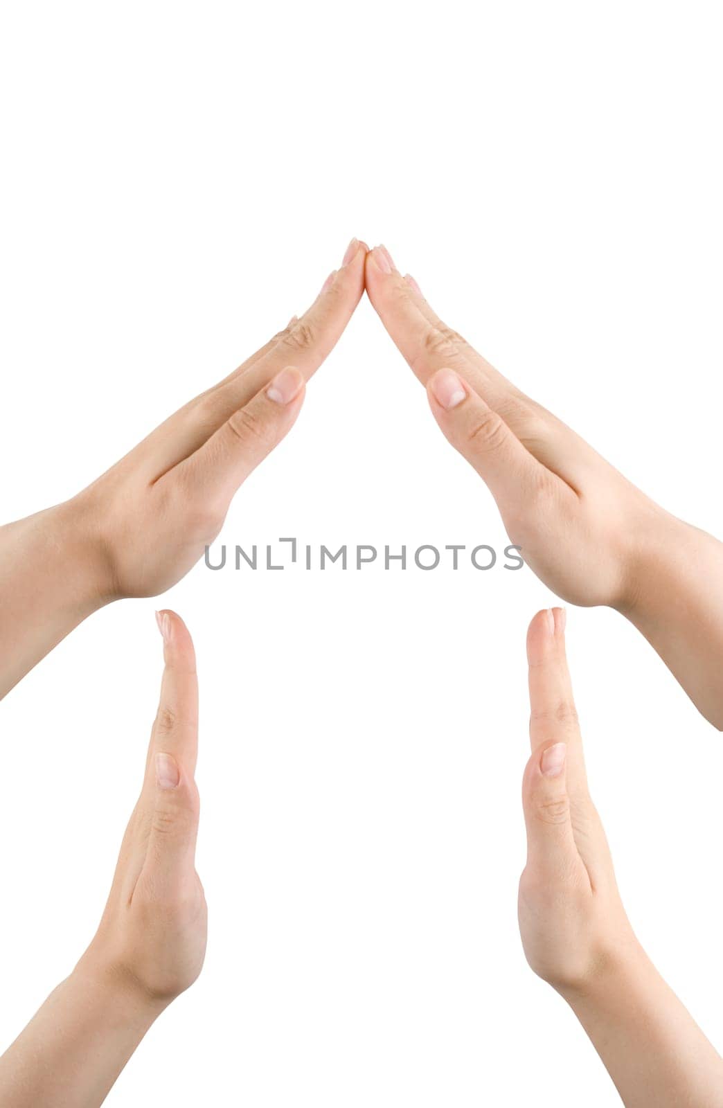 symbol of home made from woman hands isolated on white