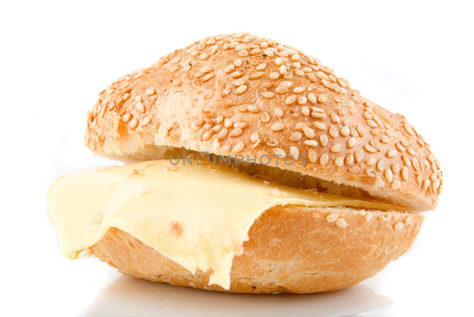 sesame Bun with cheese Isolated on White Background