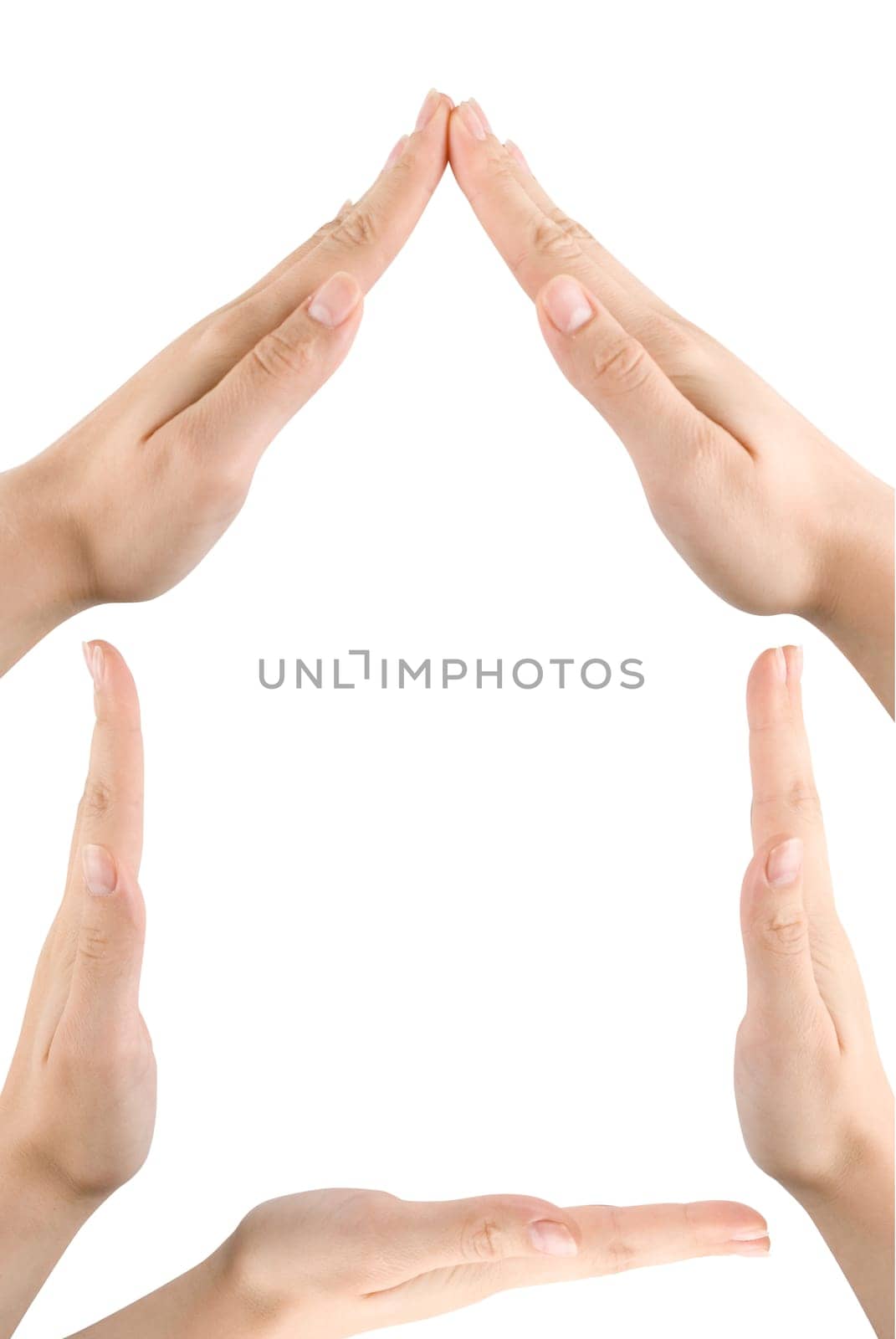 symbol of home made from hands isolated on white