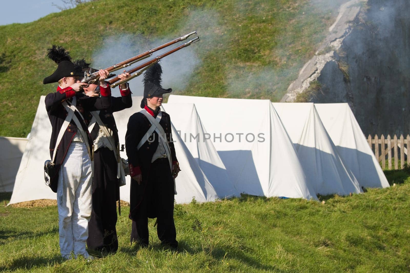 Willemstad - October 23: Replay of Napoleonic period in the Netherlands with battle between French, Dutch and English troops at Fort Sabina, October 23, 2011, Fort Sabina, Willemstad, the Netherlands