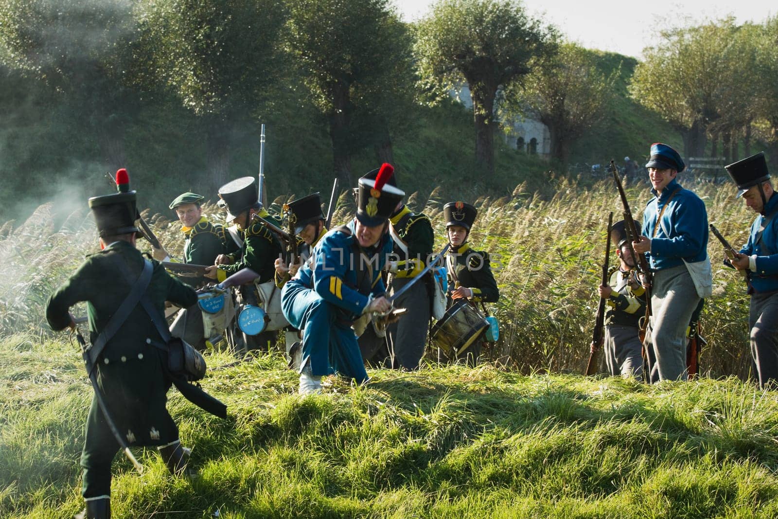 Willemstad - October 23: Replay of Napoleonic period in the Netherlands with battle between French, Dutch and English troops at Fort Sabina, October 23, 2011, Fort Sabina, Willemstad, the Netherlands