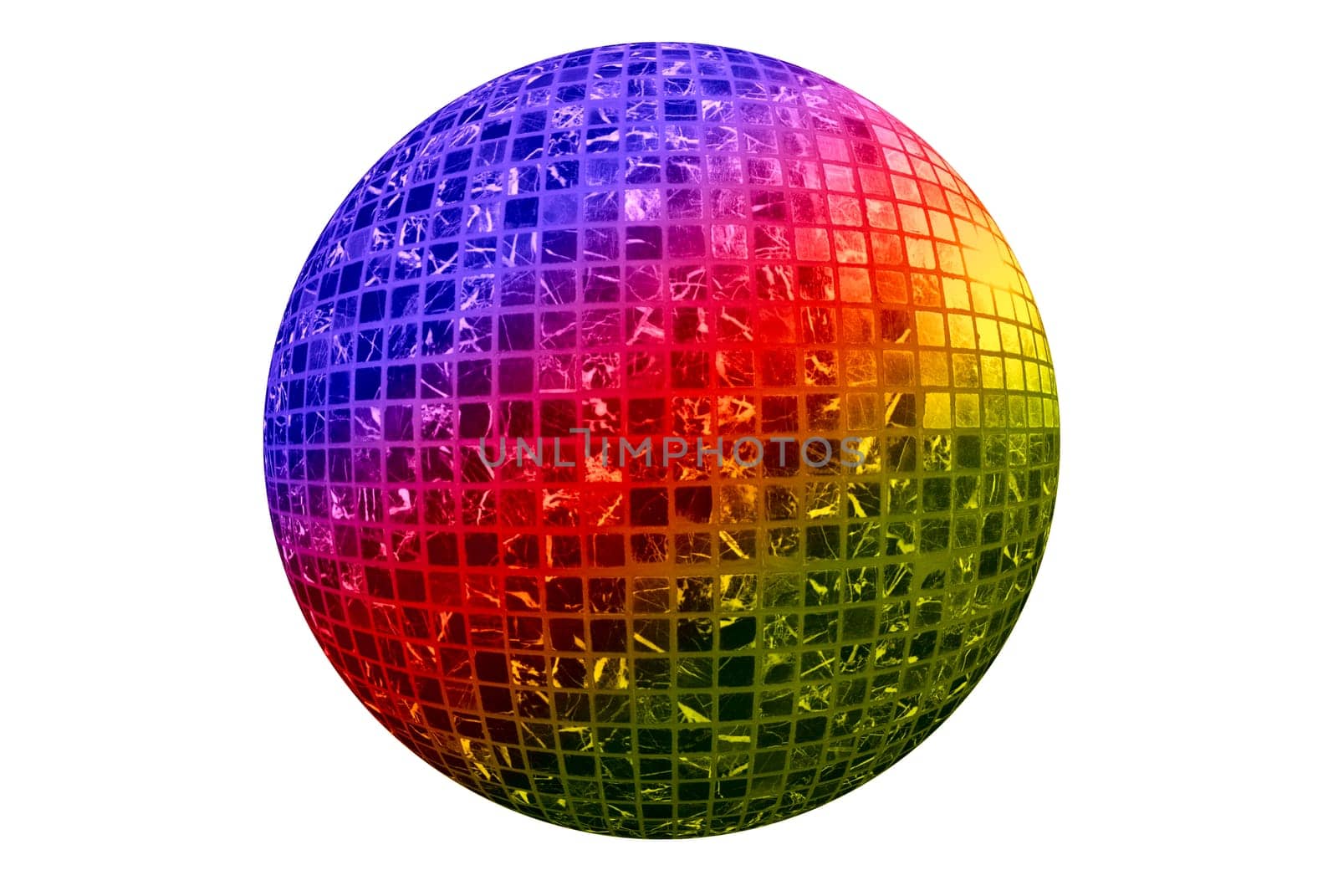 Color disco ball isolated on white background