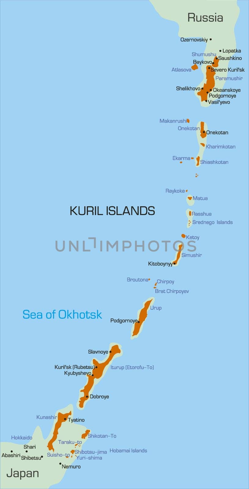 Vector color map of Kuril island