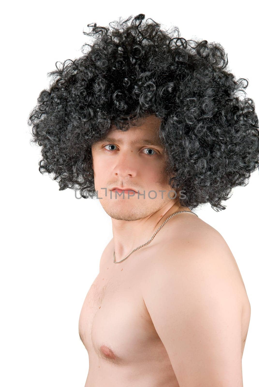 Beautiful young frizzy man isolated over white background