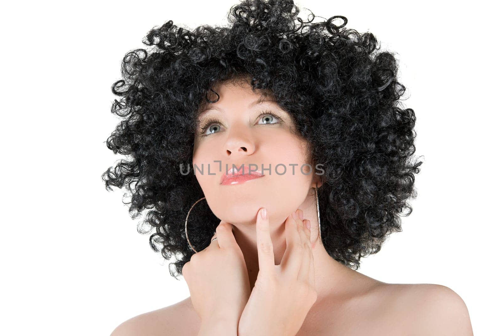 Pretty young frizzy girl isolated on a white background