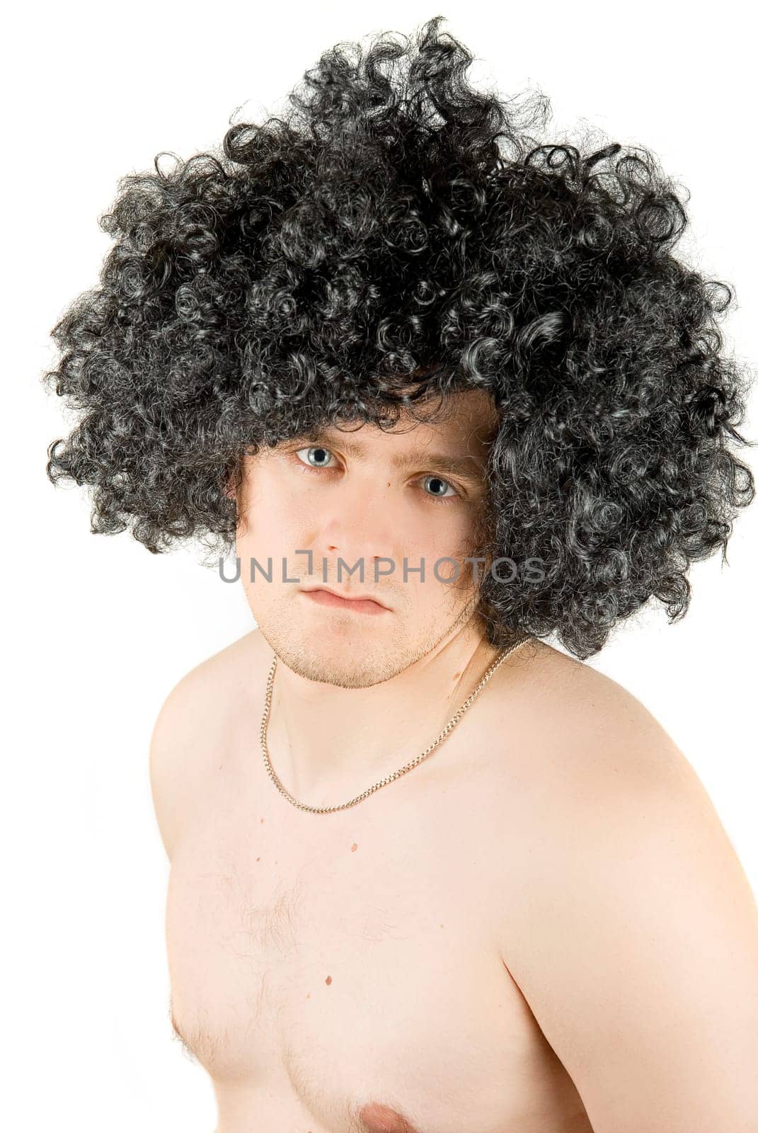 young frizzy man isolated over white background