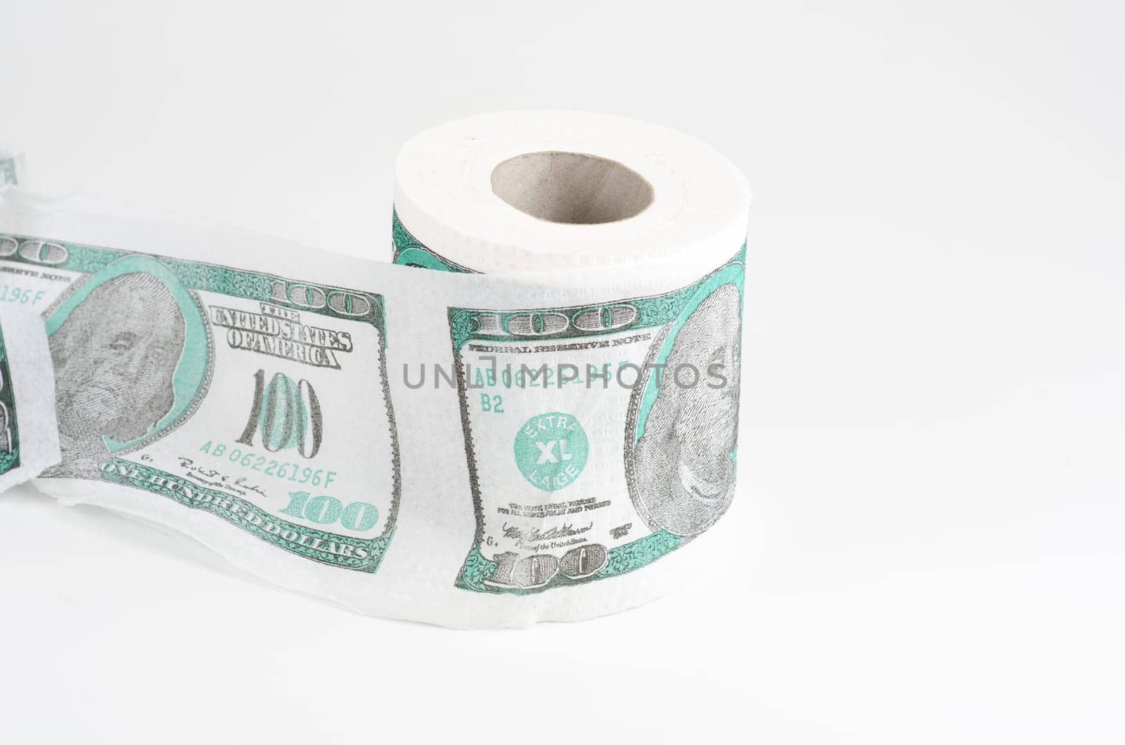 Money toilet paper on white with usd