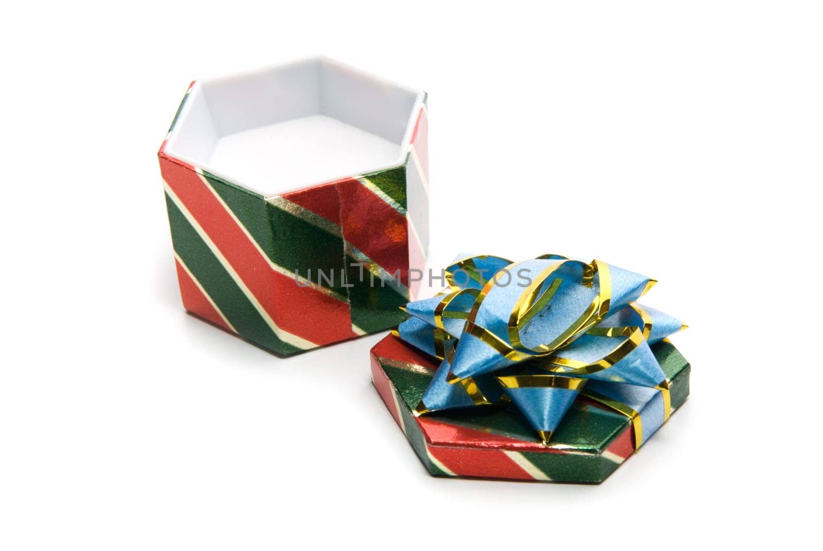one open gift box isolated on a white background