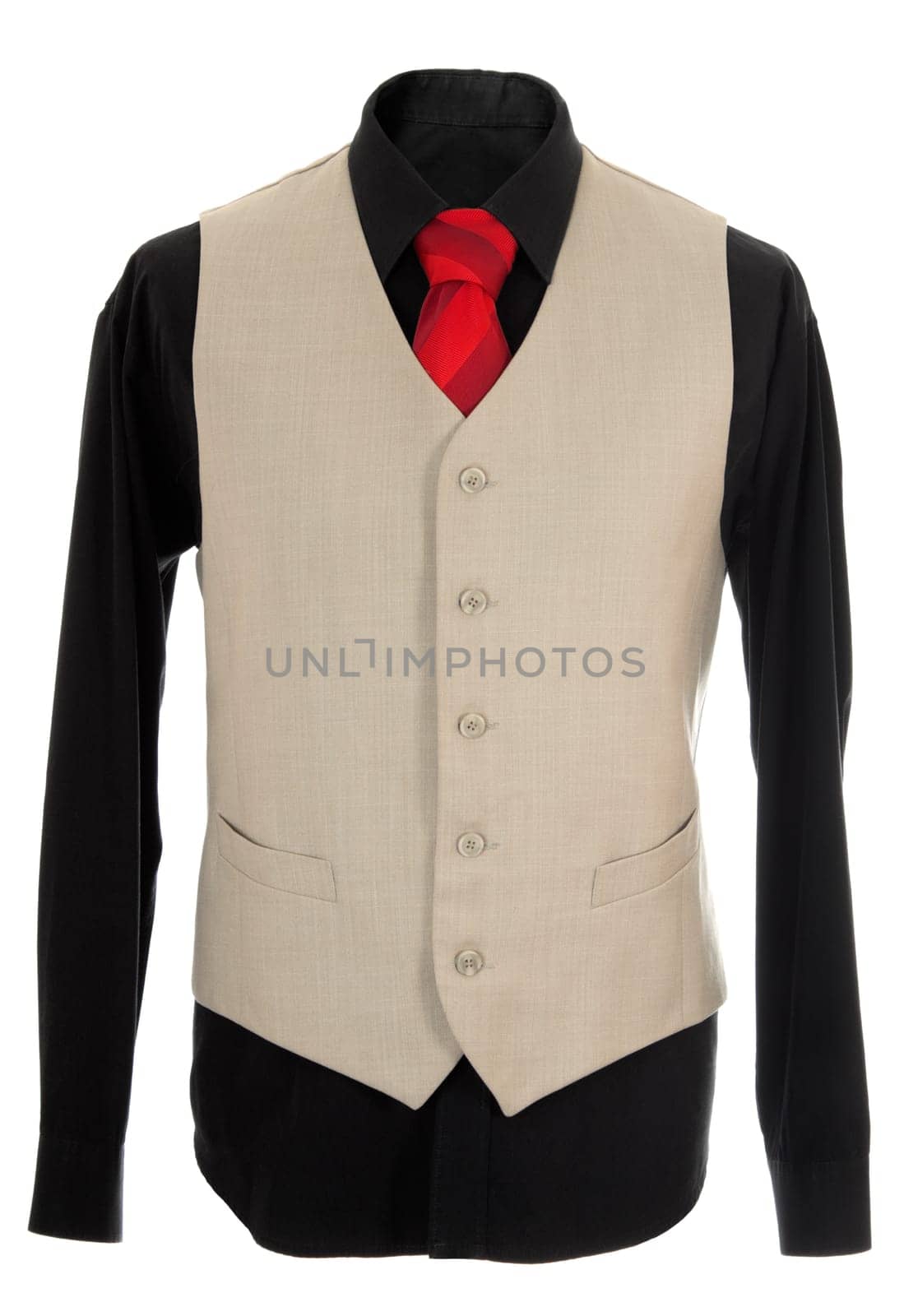 Empty light office wearing. Also black shirt and red necktie. Isolated over white