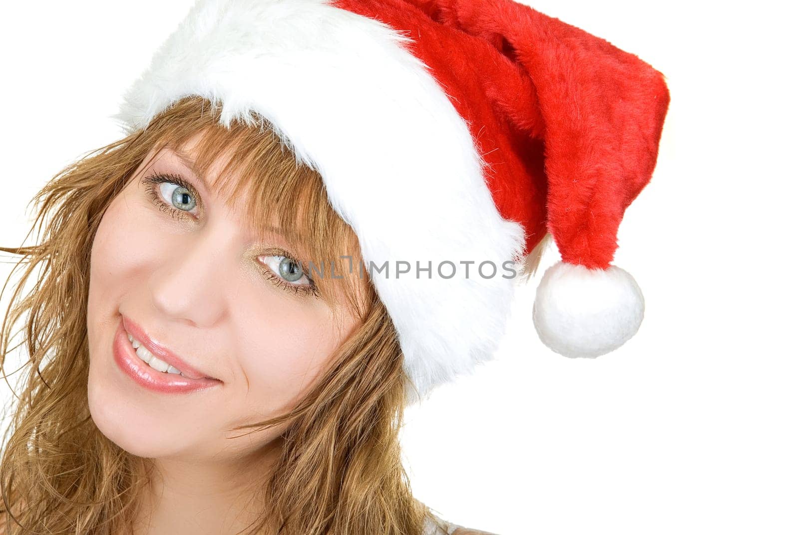 pretty santa festive woman isolated on white background