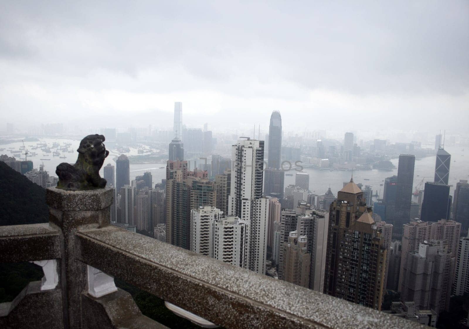 Skyline of Hong Kong seen from the peak over the harbor