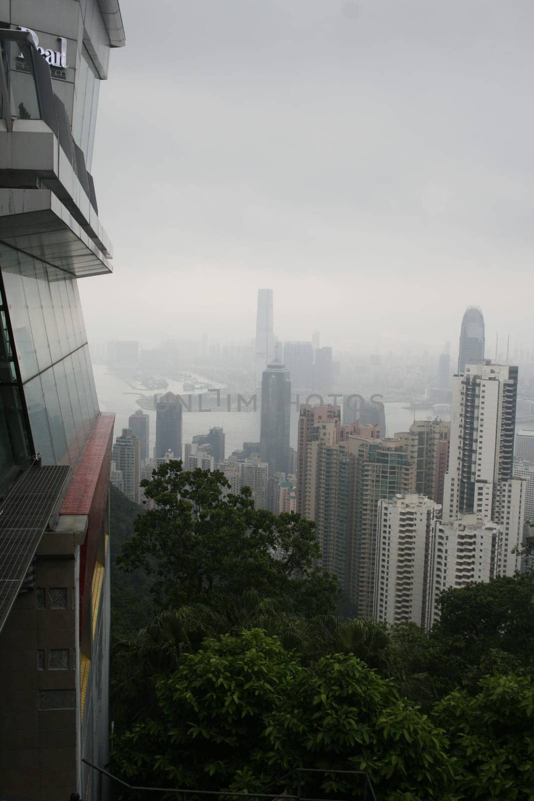 Skyline of Hong Kong seen from the peak over the harbor
