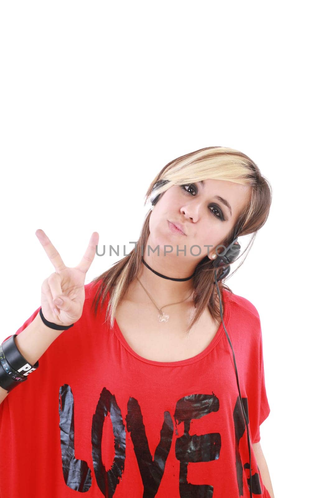 Portrait of an attractive steam punk girl with headphones