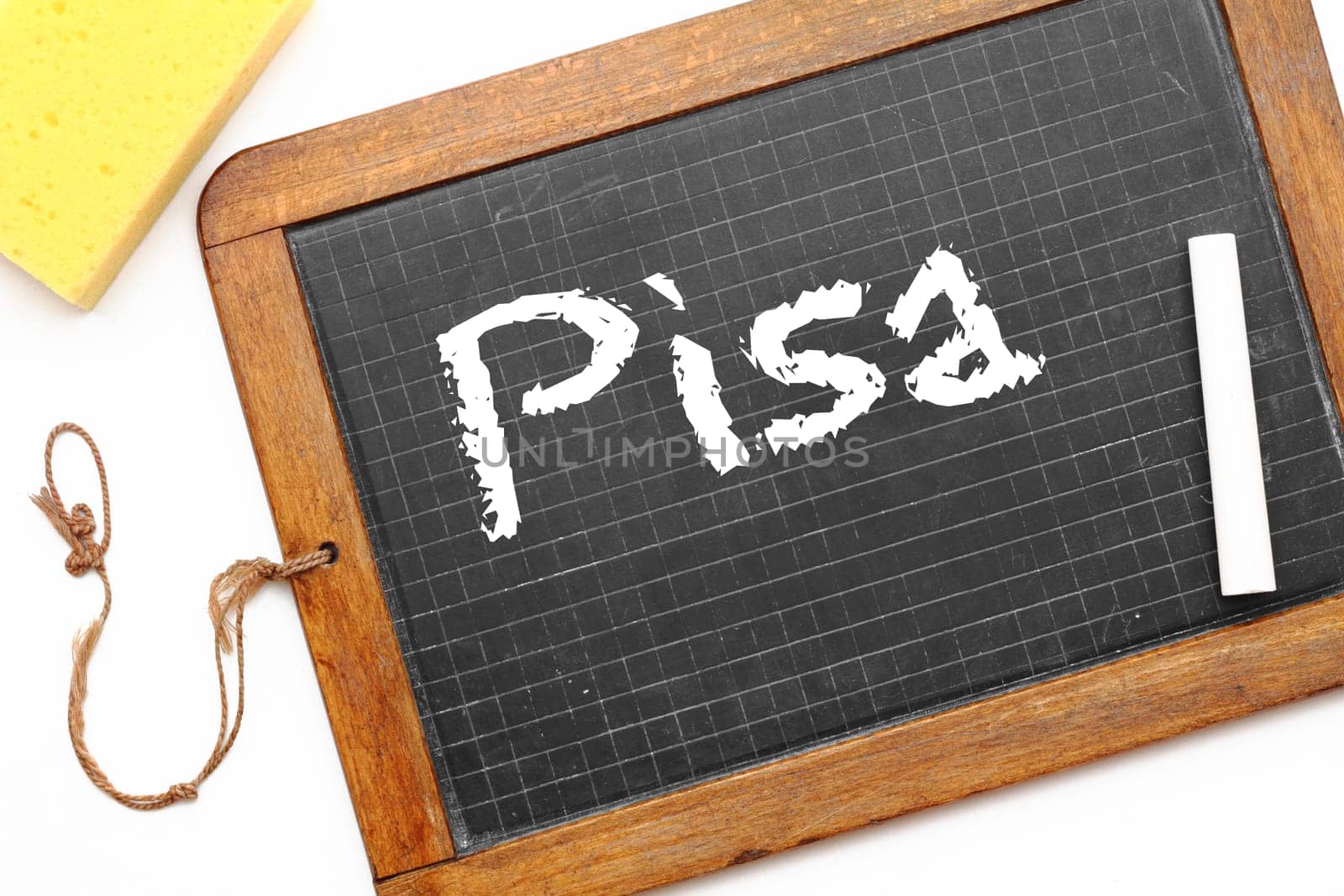 Old school slate with chalk,sponge and PISA lettering