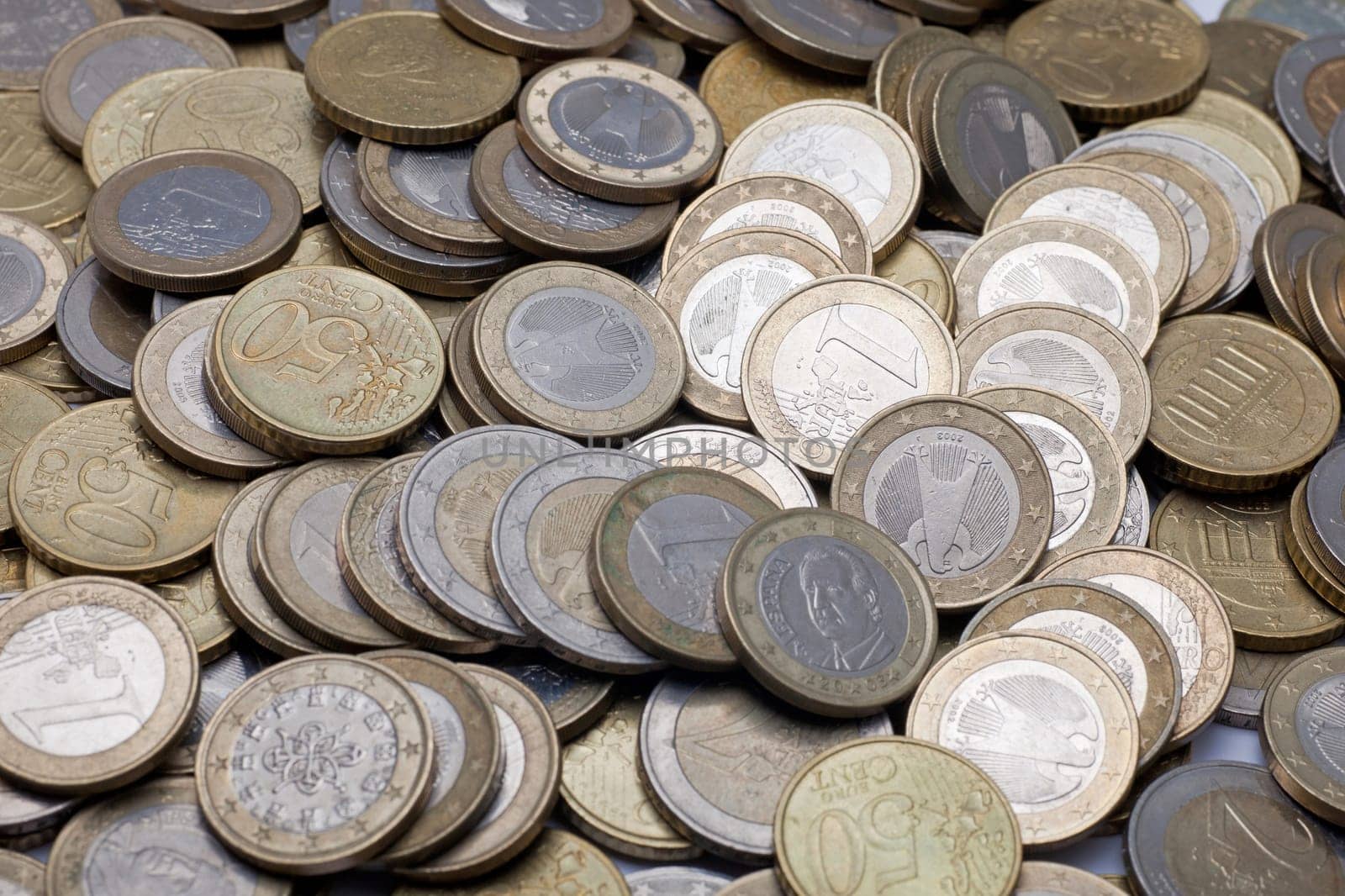 Many euro coins - close-up