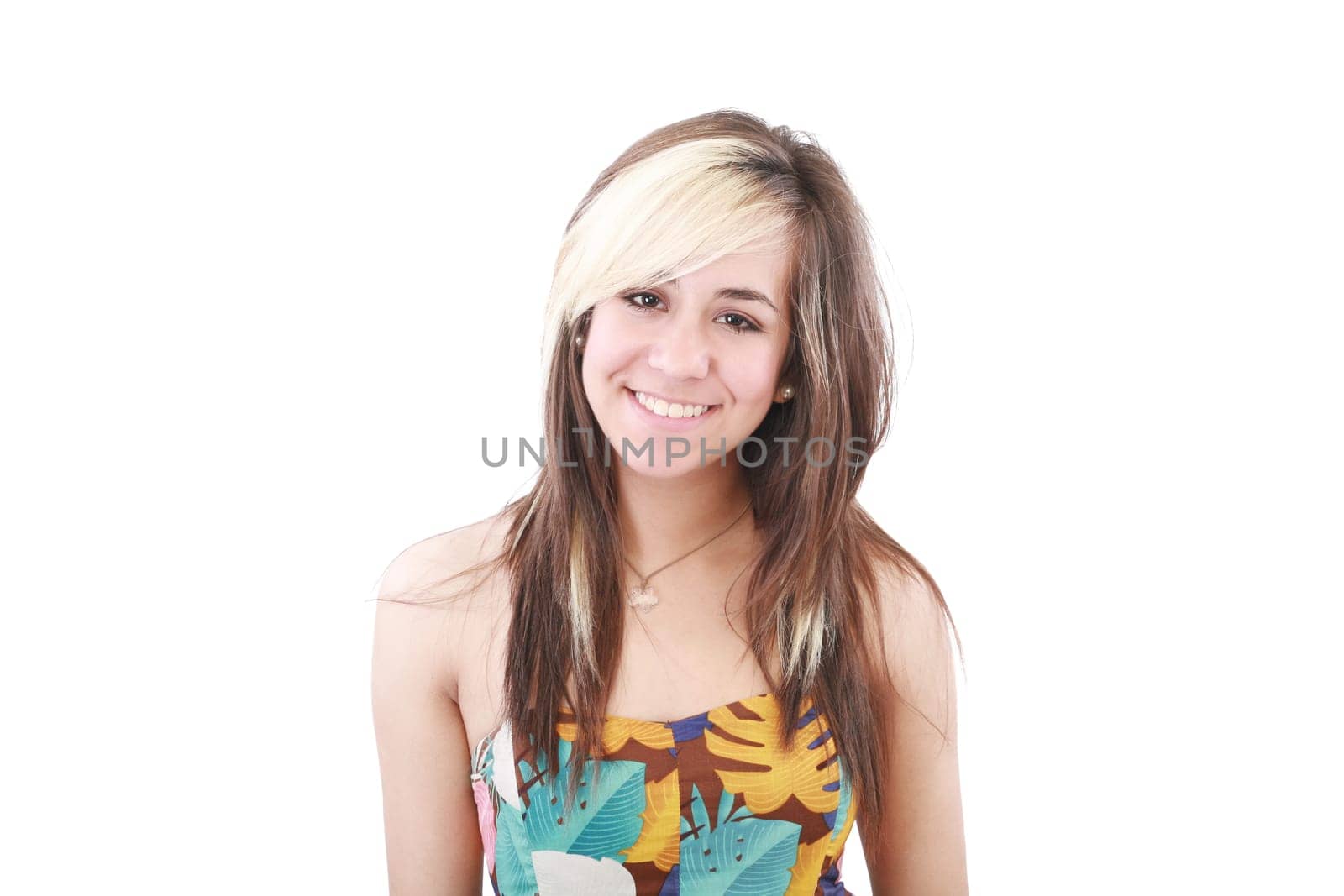 Portrait of a beautiful teenager girl with long  hairs - isolated on white