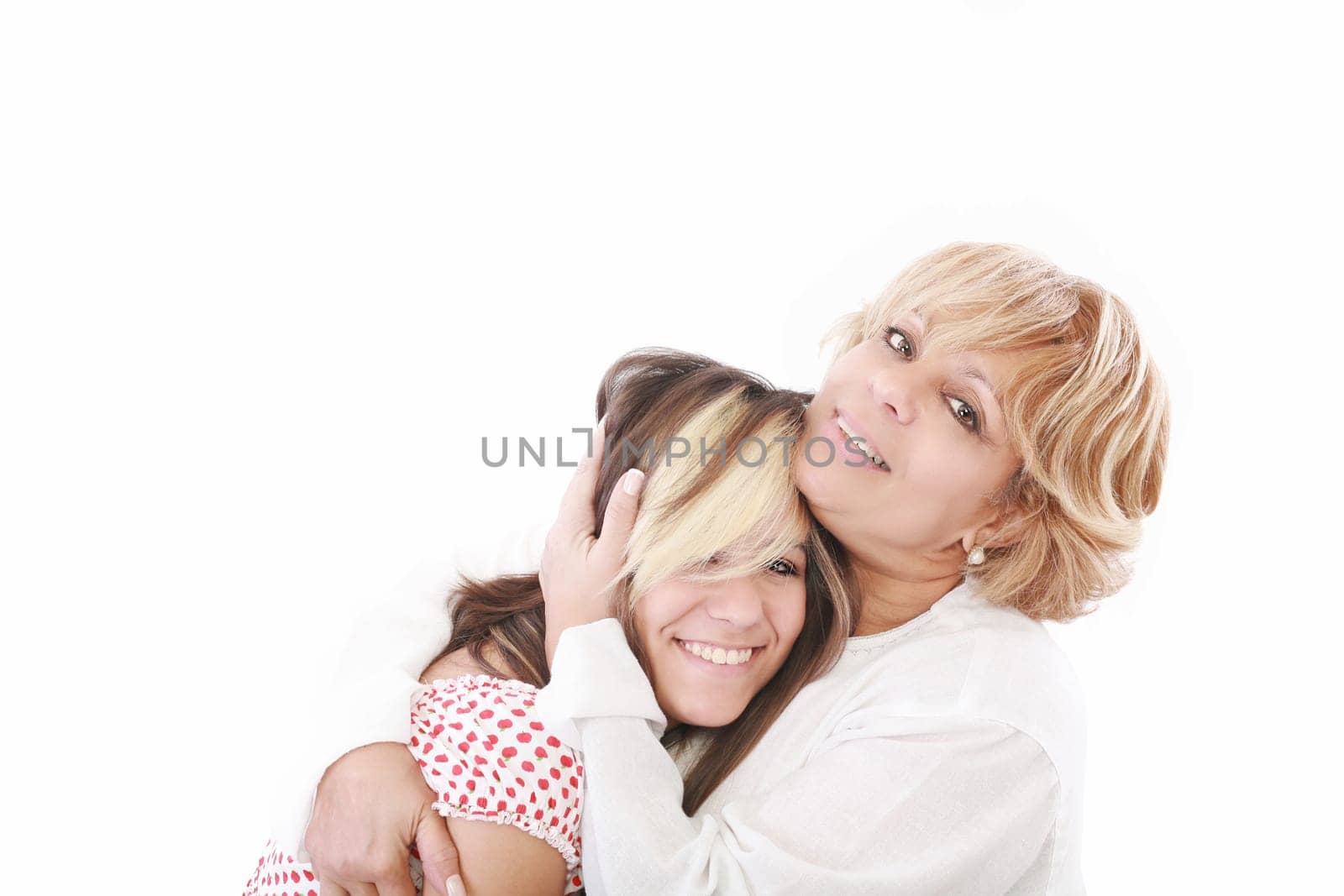 beautiful real couple mother in her 50s and teenage daughter