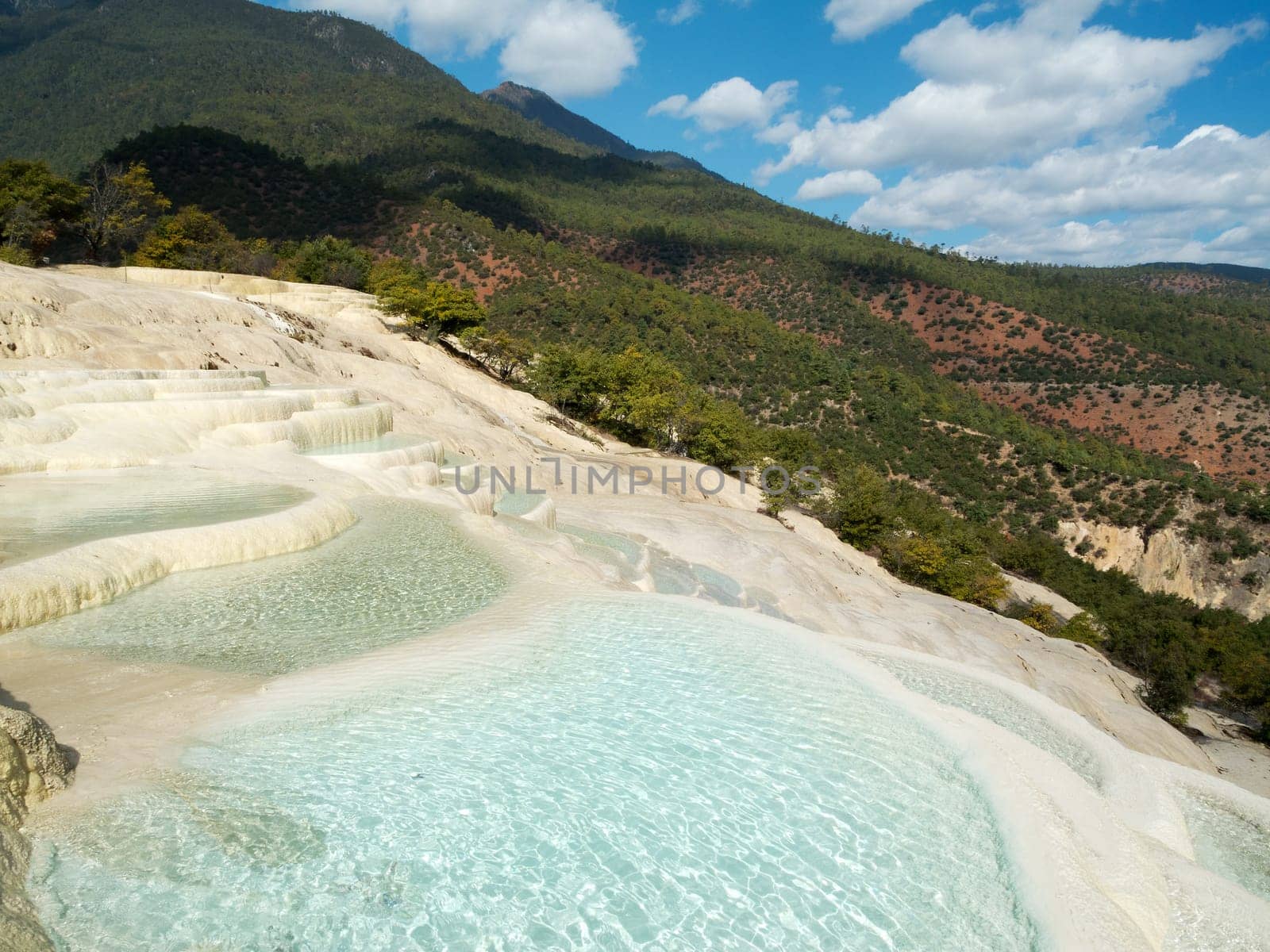 Baishutai Terraces in Yunnan,China,pure meltwater on limestone