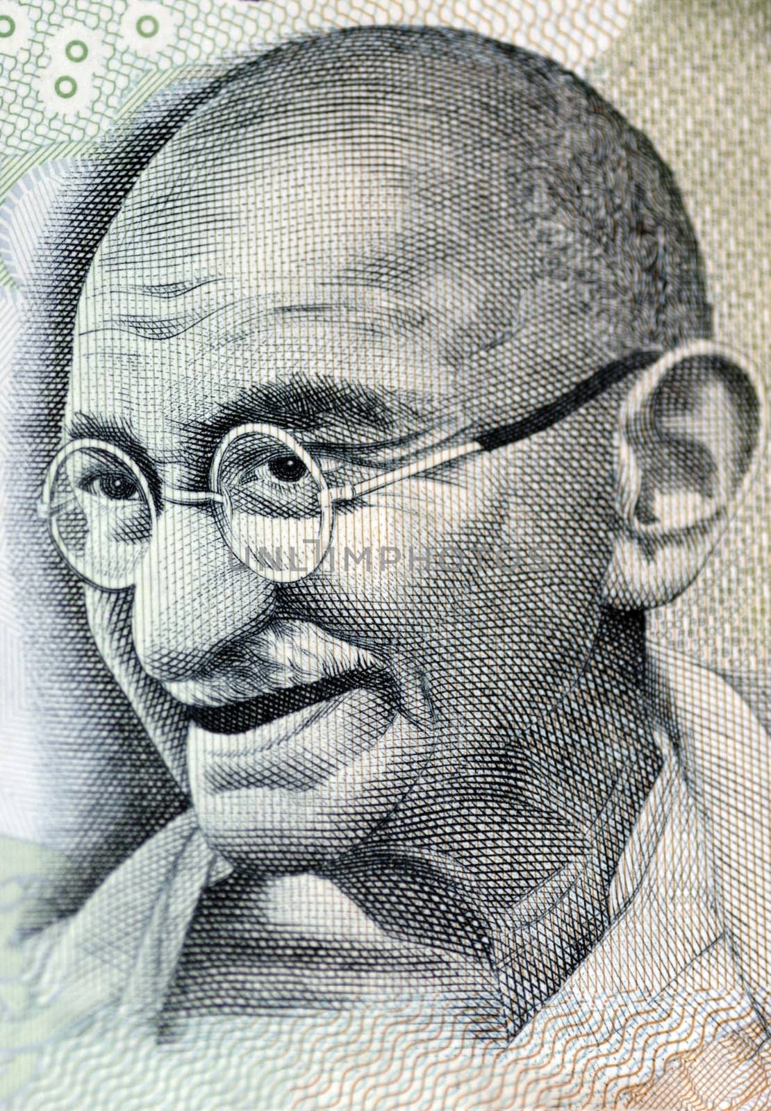 Close up photo  of Mahatma Gandhi father of Indian nation