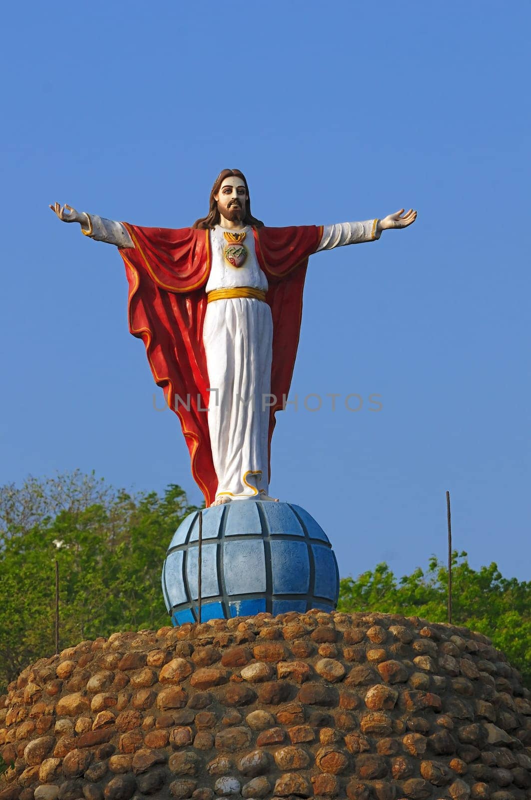 Statue of Jesus with arms extended at a loal church in Chennai India