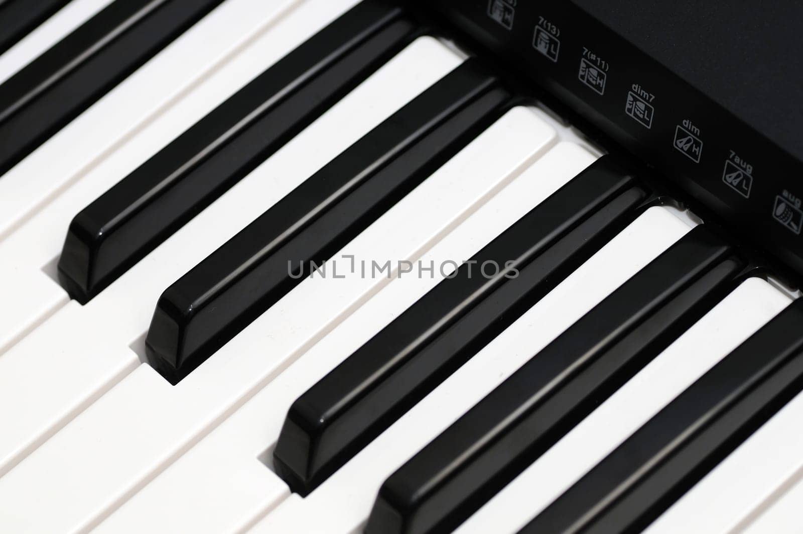 Close up photo of a black and white piano keys