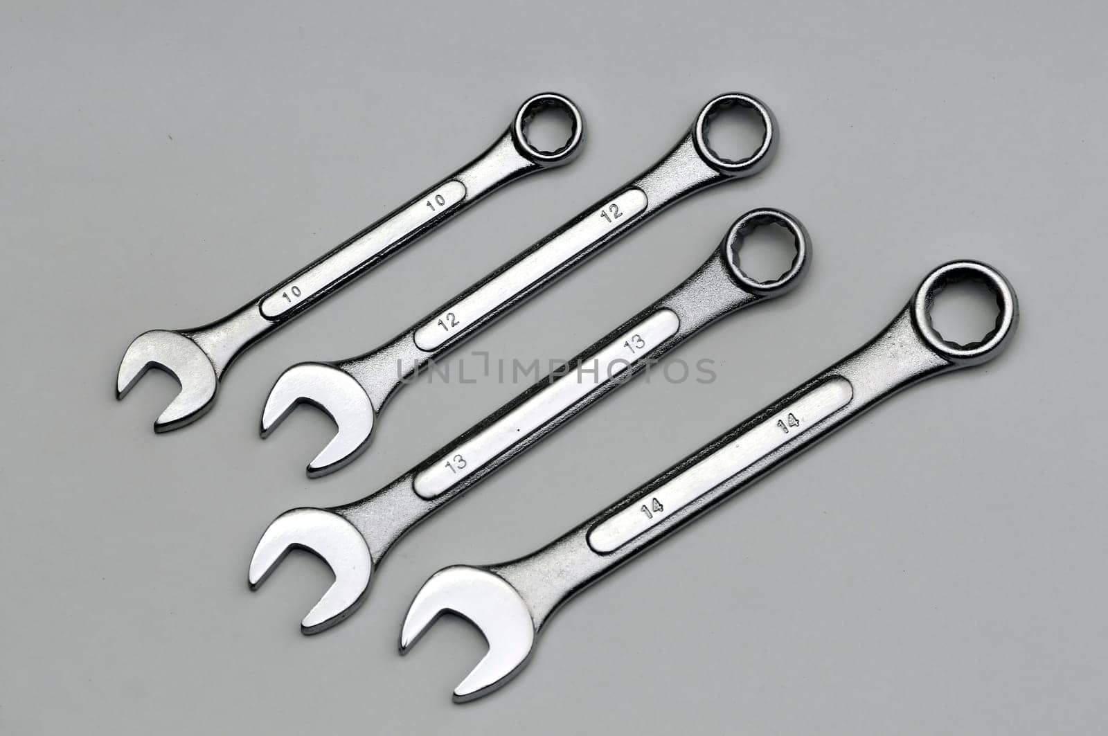 A set of spanners isolated on a  light background