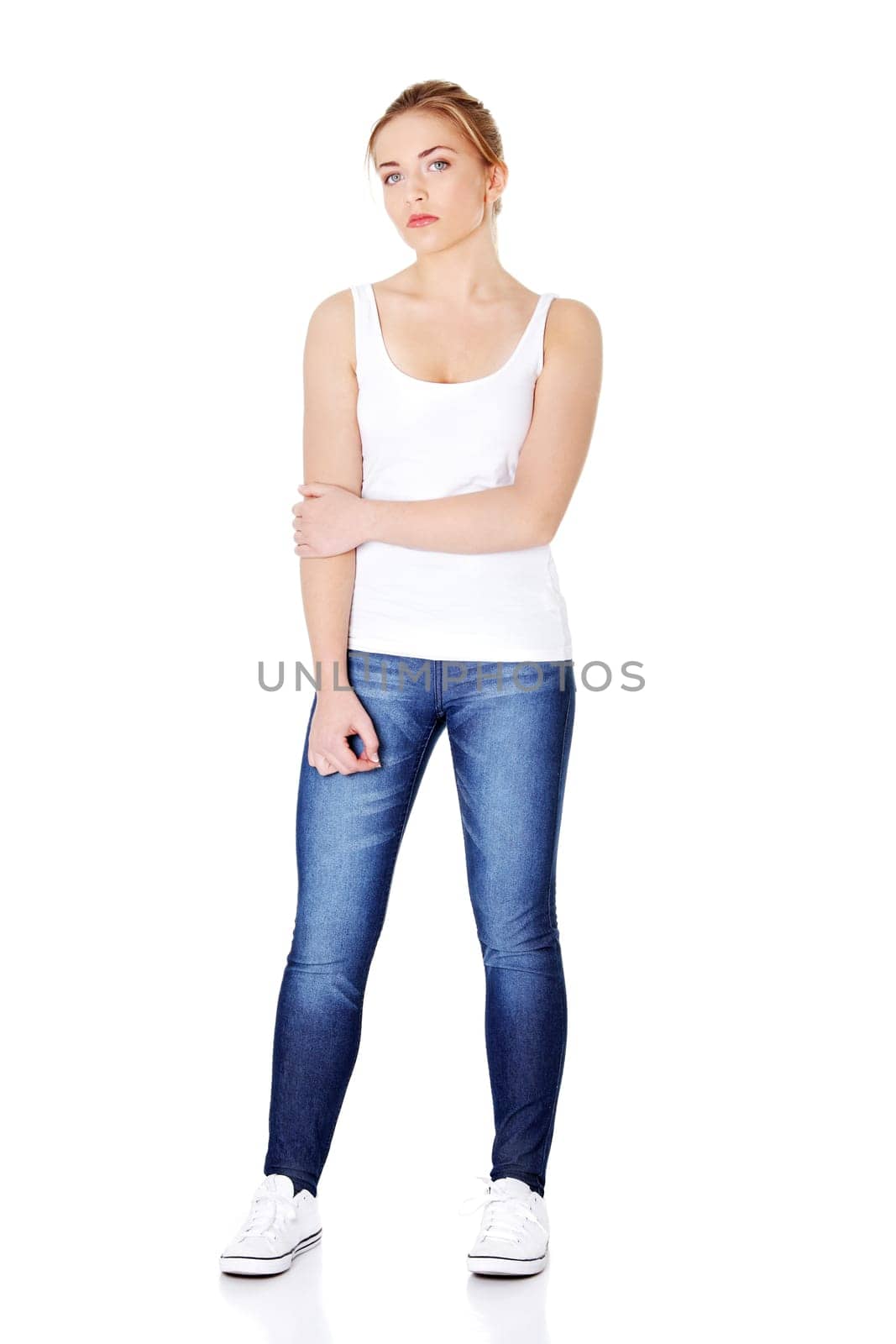 Teen woman. Isolated on white background.