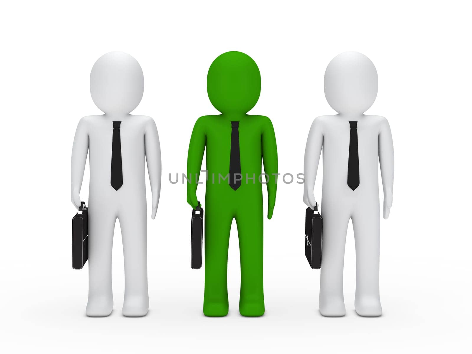 3d business man briefcase tie stand team