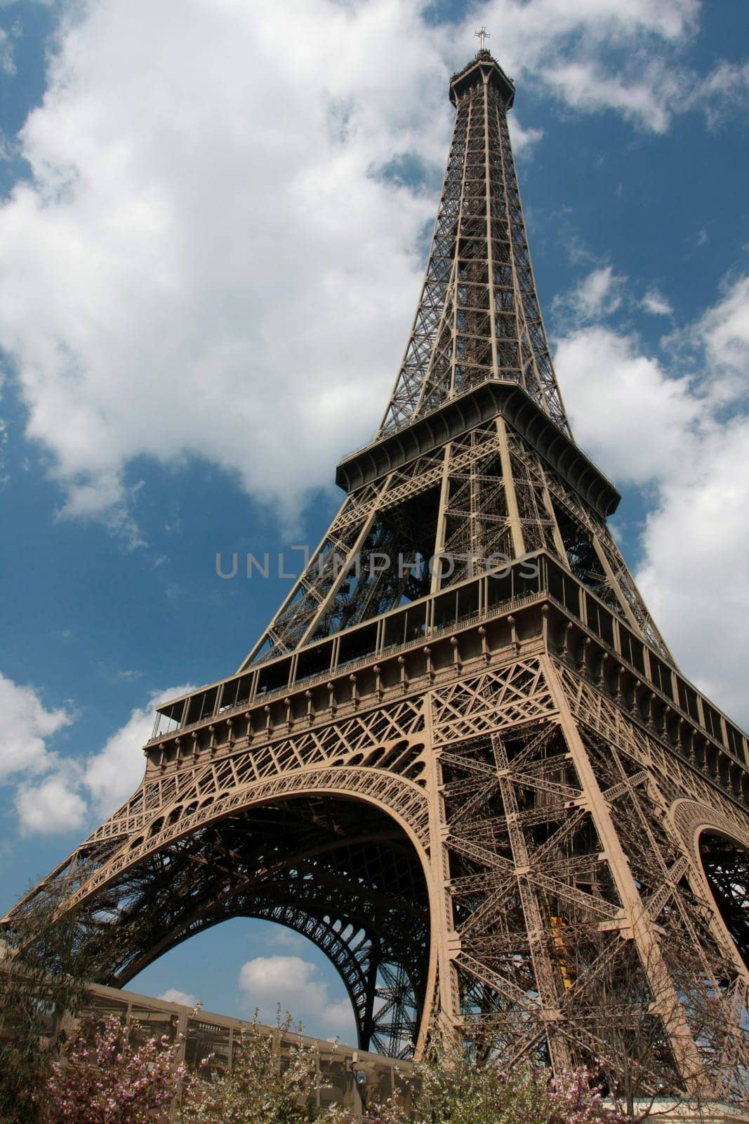 Wide-angle view of the Eiffel Tower