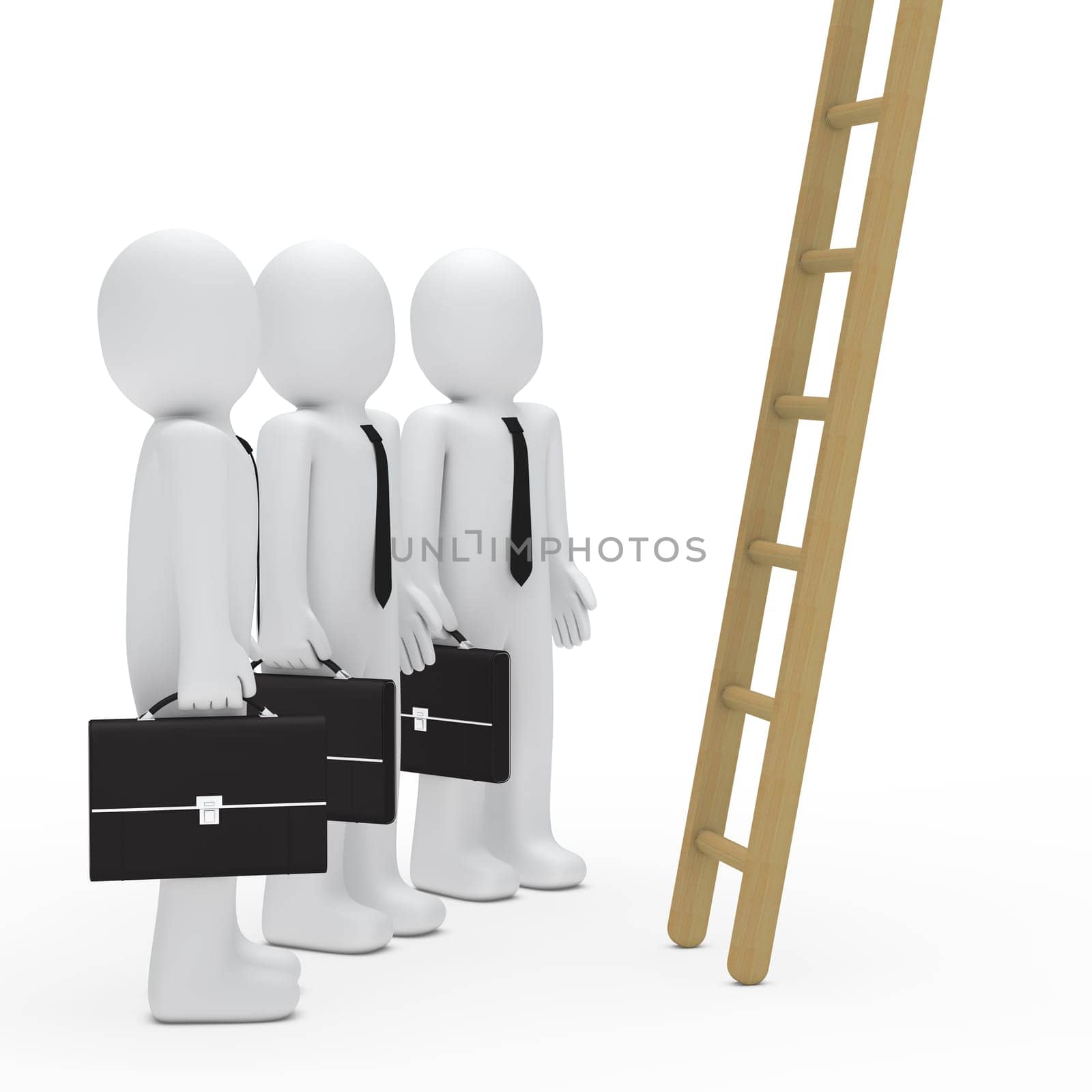 3d businessman briefcase watch up a ladder