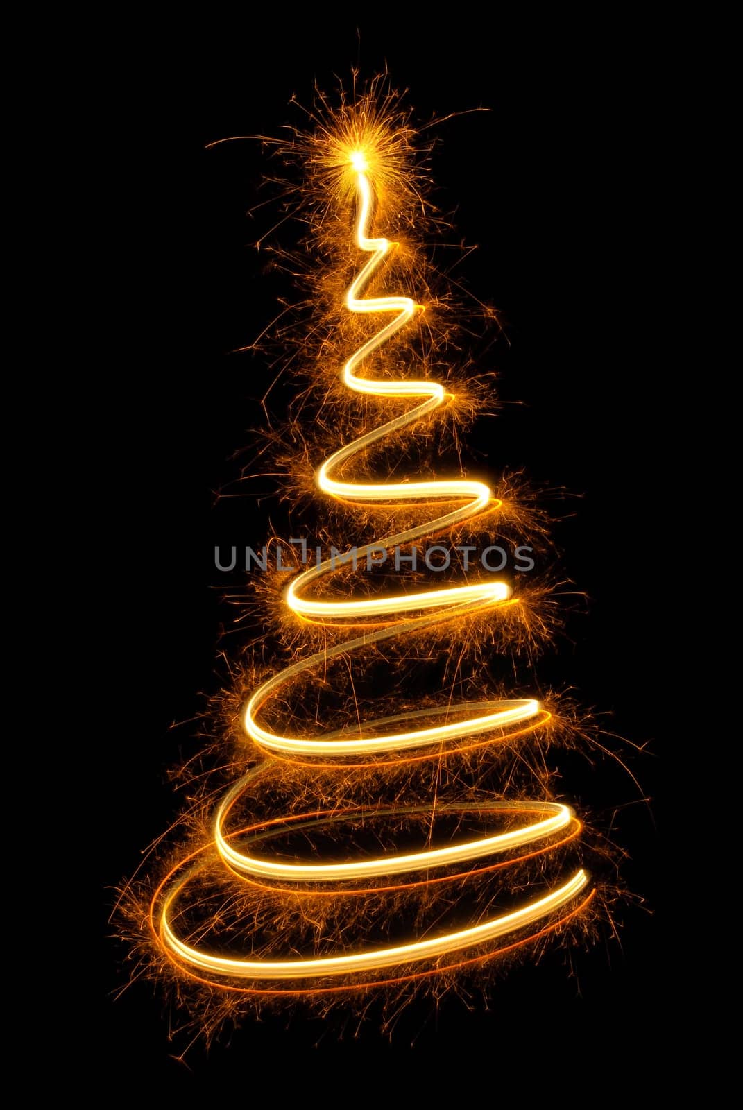 Christmas tree as a smart spiral,drawn with light on black