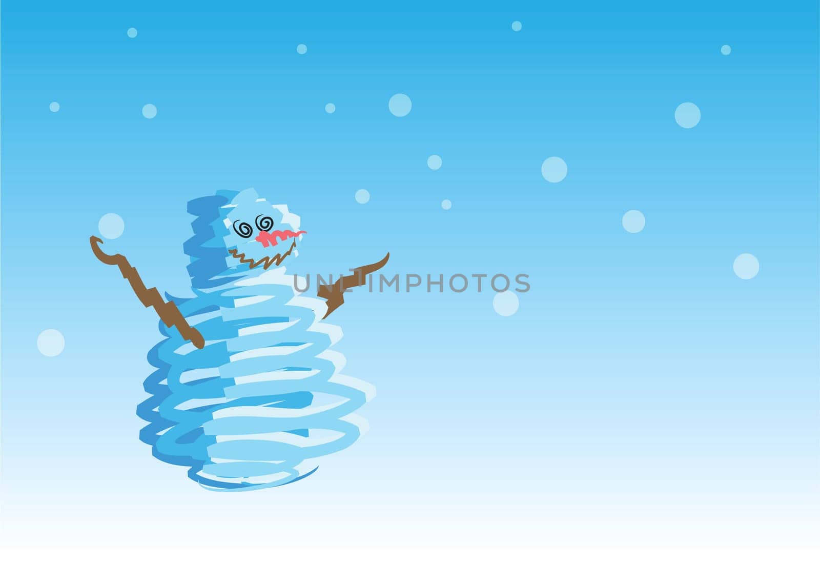 snowman on snowing background, holidays greeting. 1 of the 6 same styled christmas cards i draw, please check the rest in my profile.