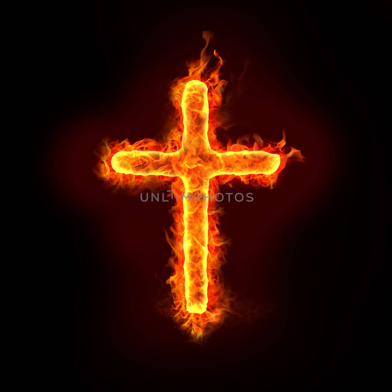 a burning christian cross sign with flames, for religion concepts