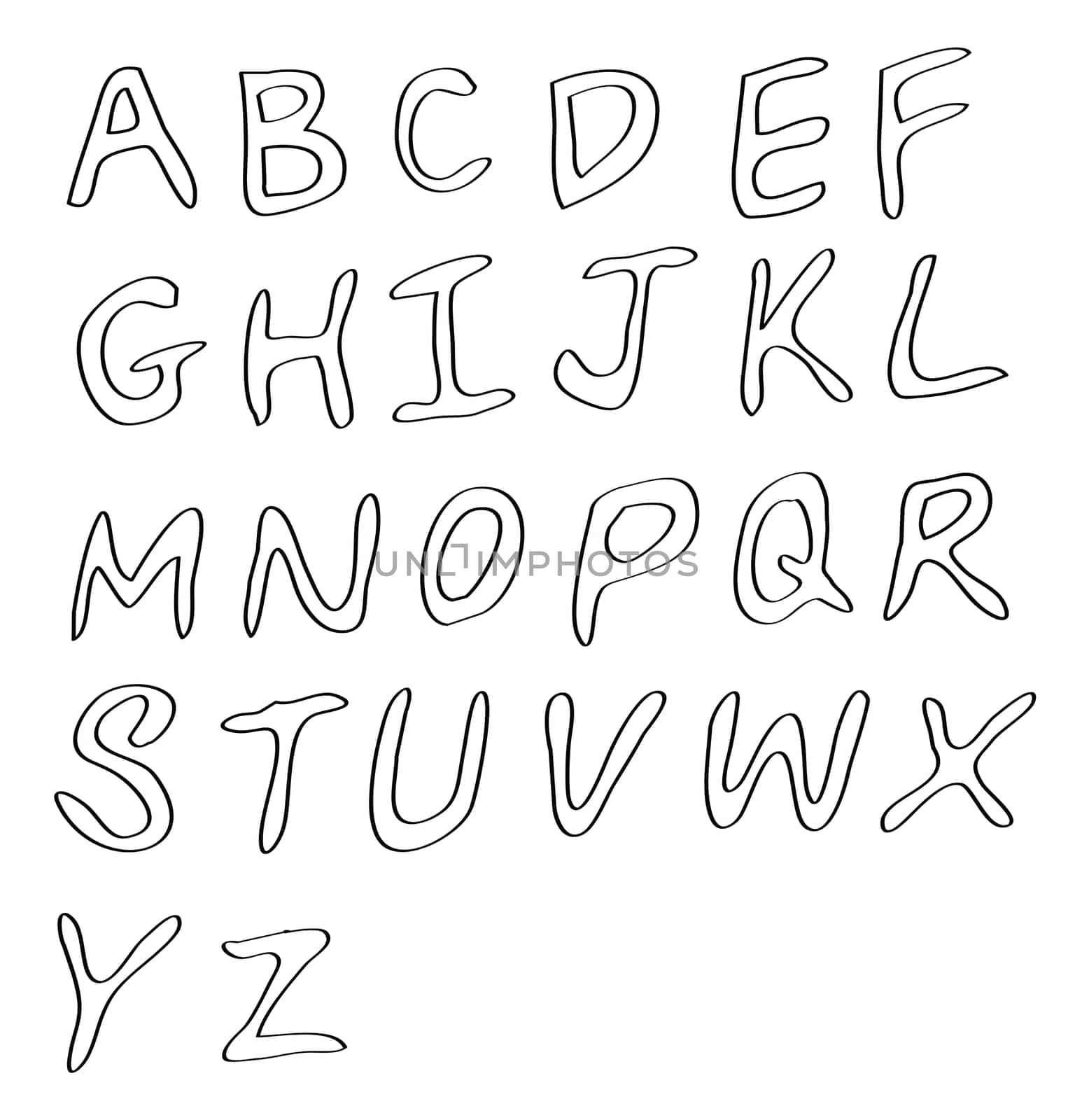 handwritten alphabets, in capital letters.