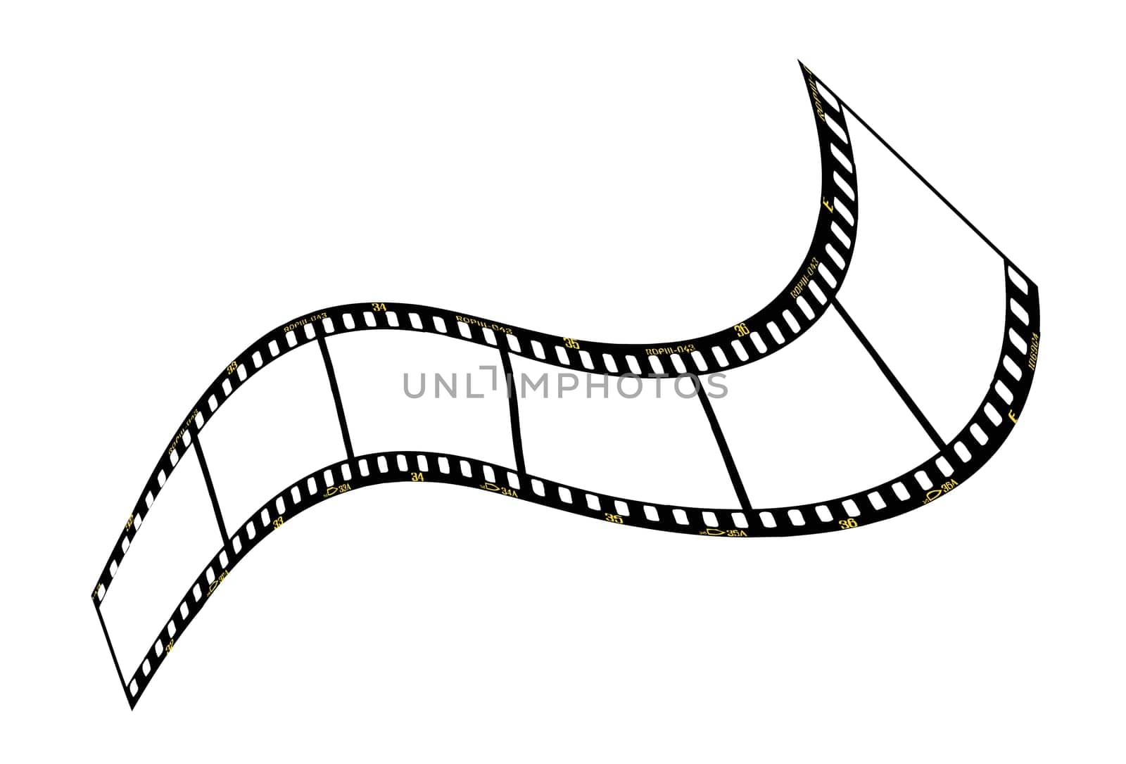 warped film strip with wavy style, with film frame number and details