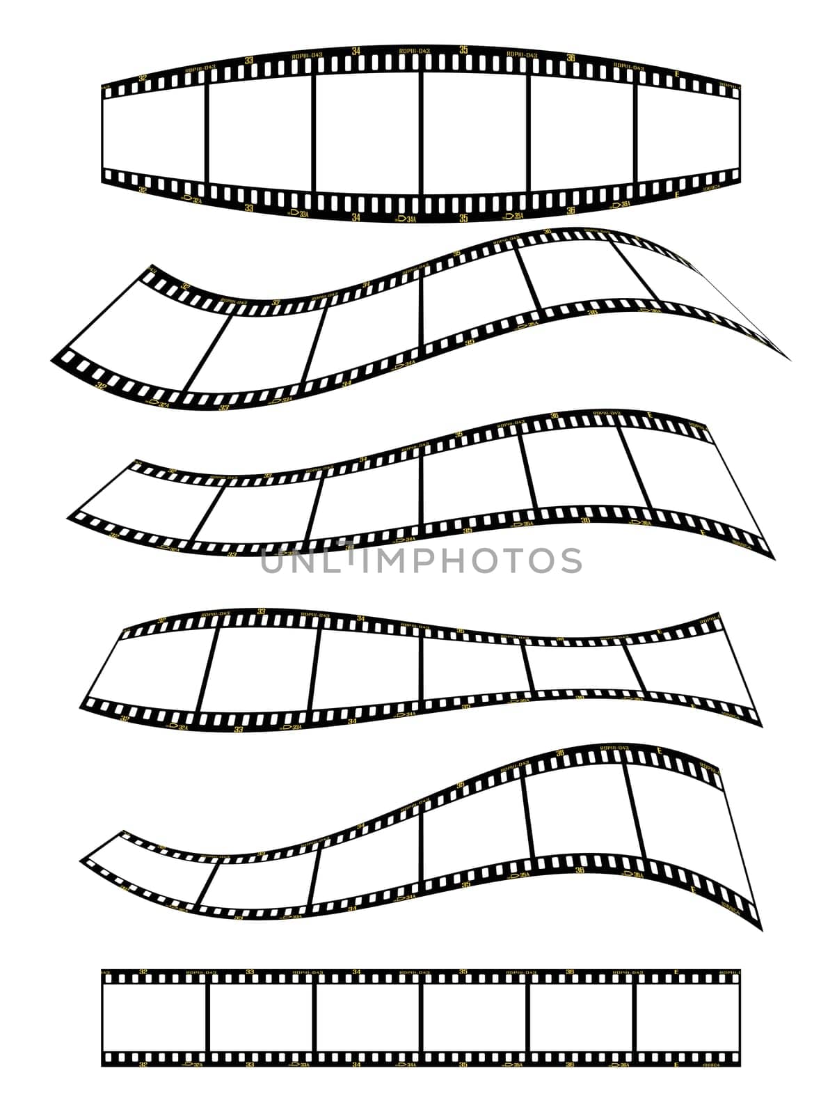 warped film strip with wavy style, with film frame number and details