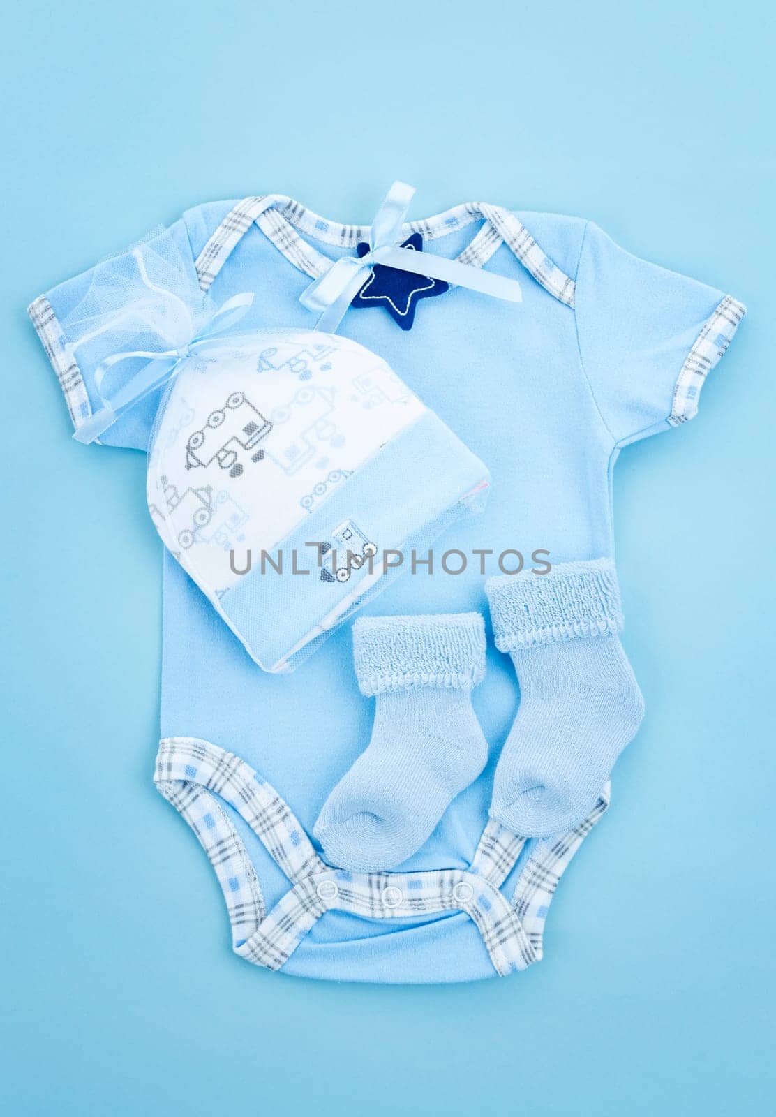 Blue infant boy clothing for baby shower