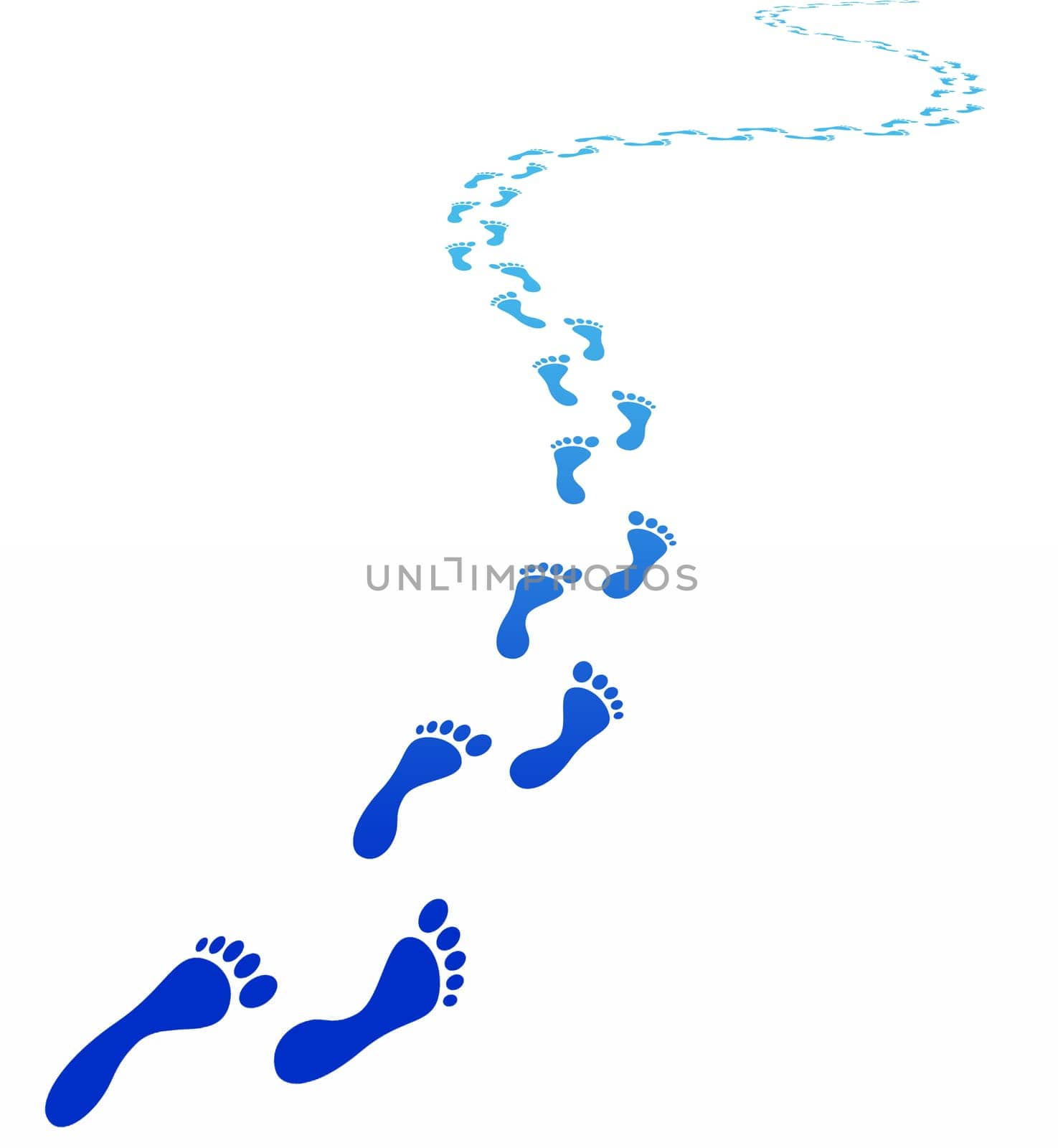 Blue footprints on white background