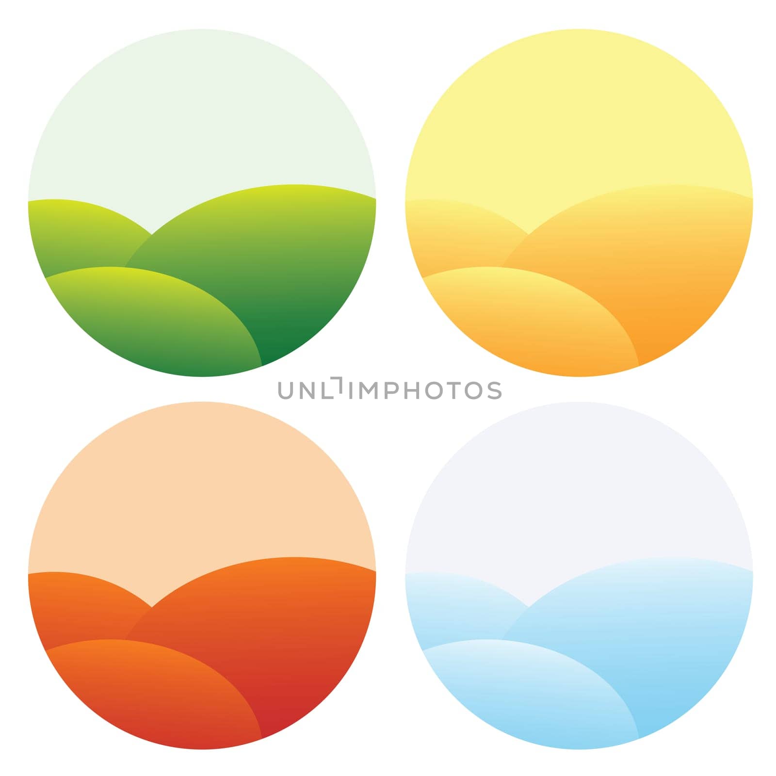 four seasons indications, spring, summer, autumn and winter.