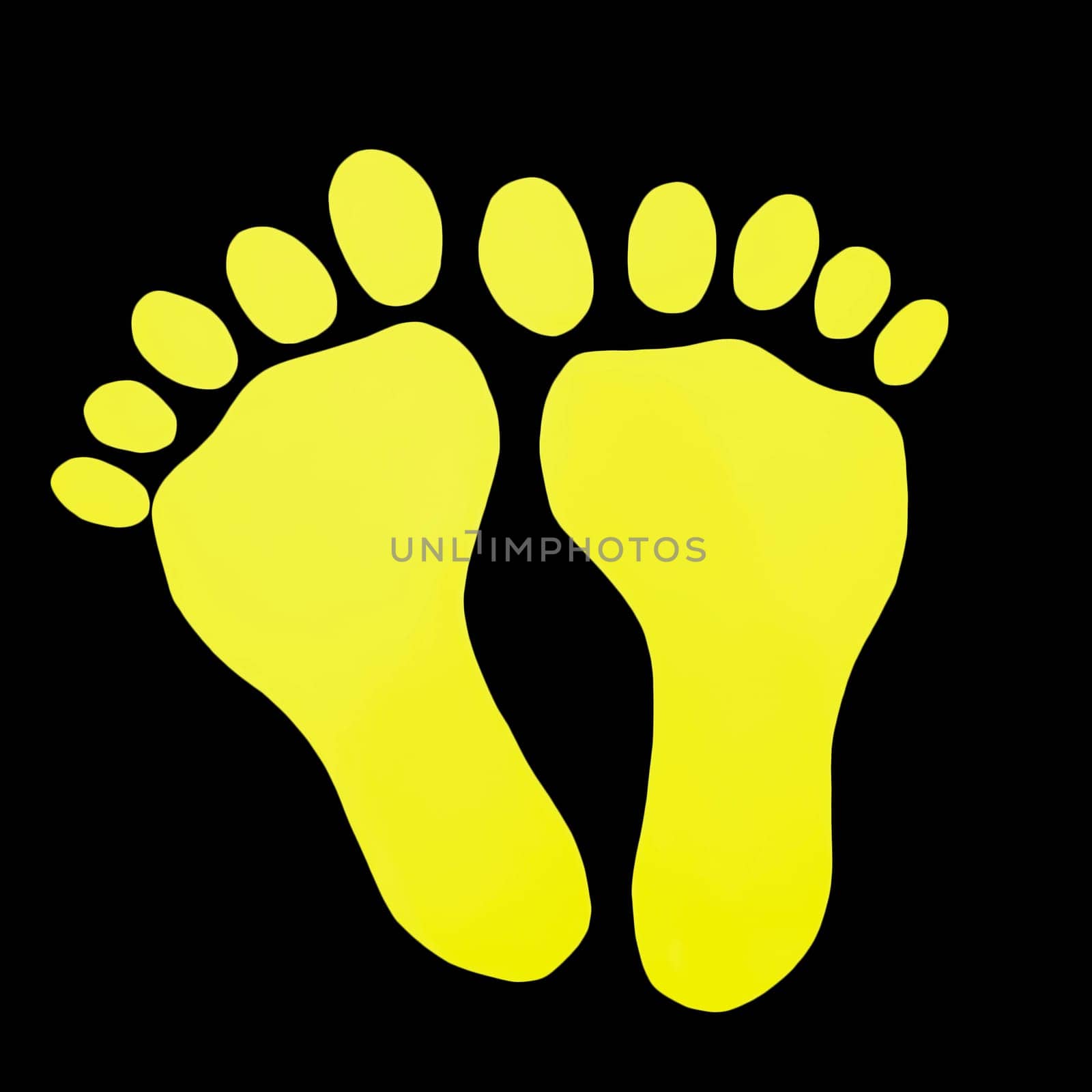 Yellow footprints on black background