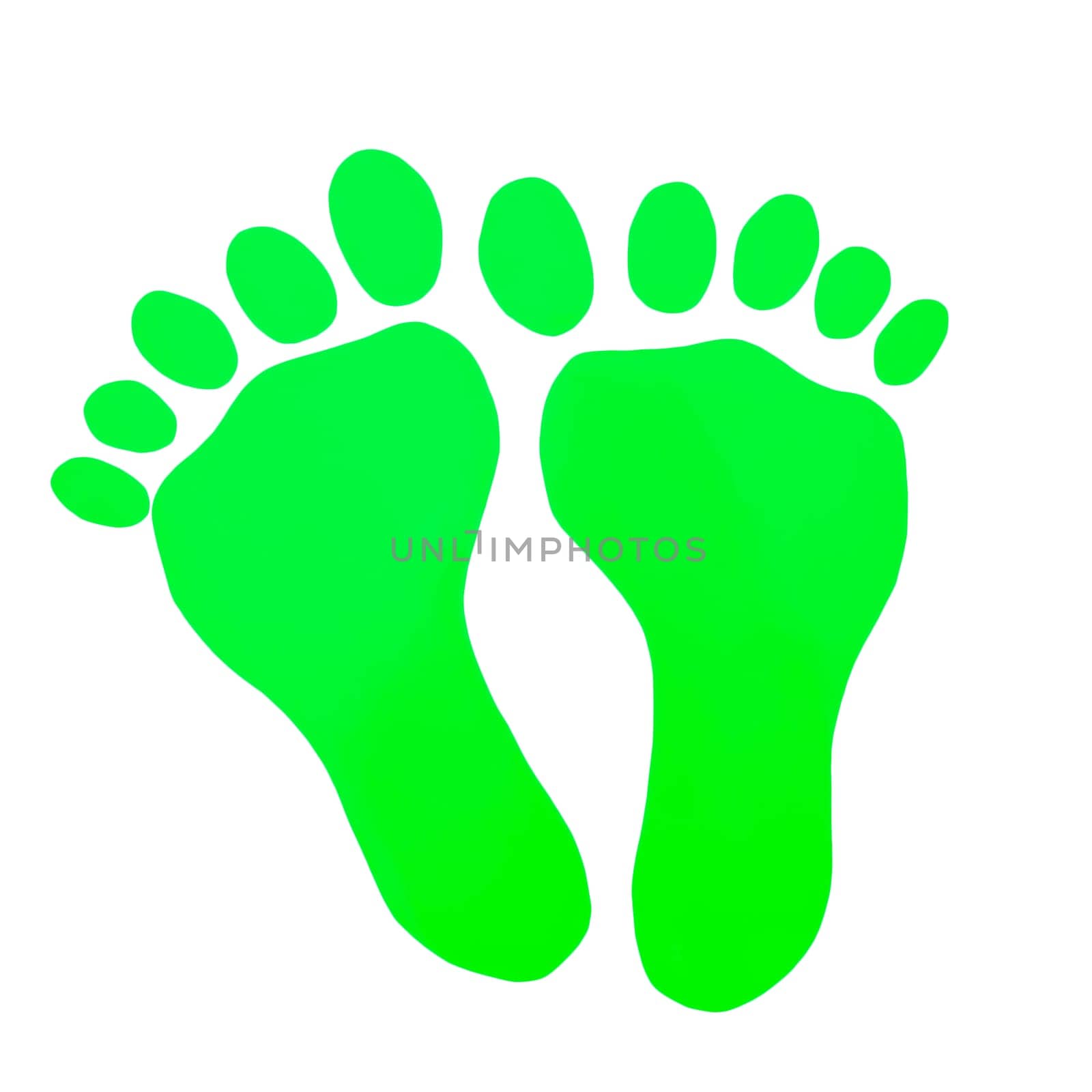 Green footprints on white background