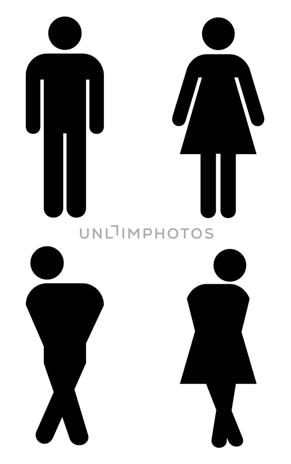 toilet sign, with silhouettes like holding pee.