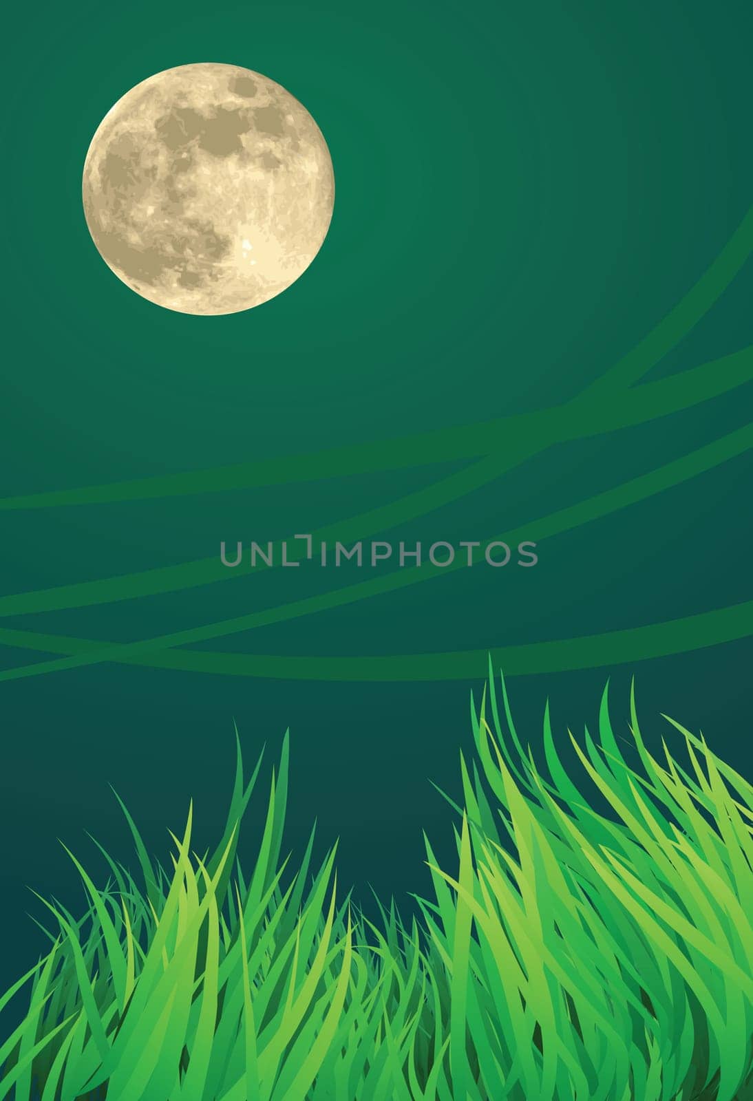 full moon night illustrations, windy and urban setting