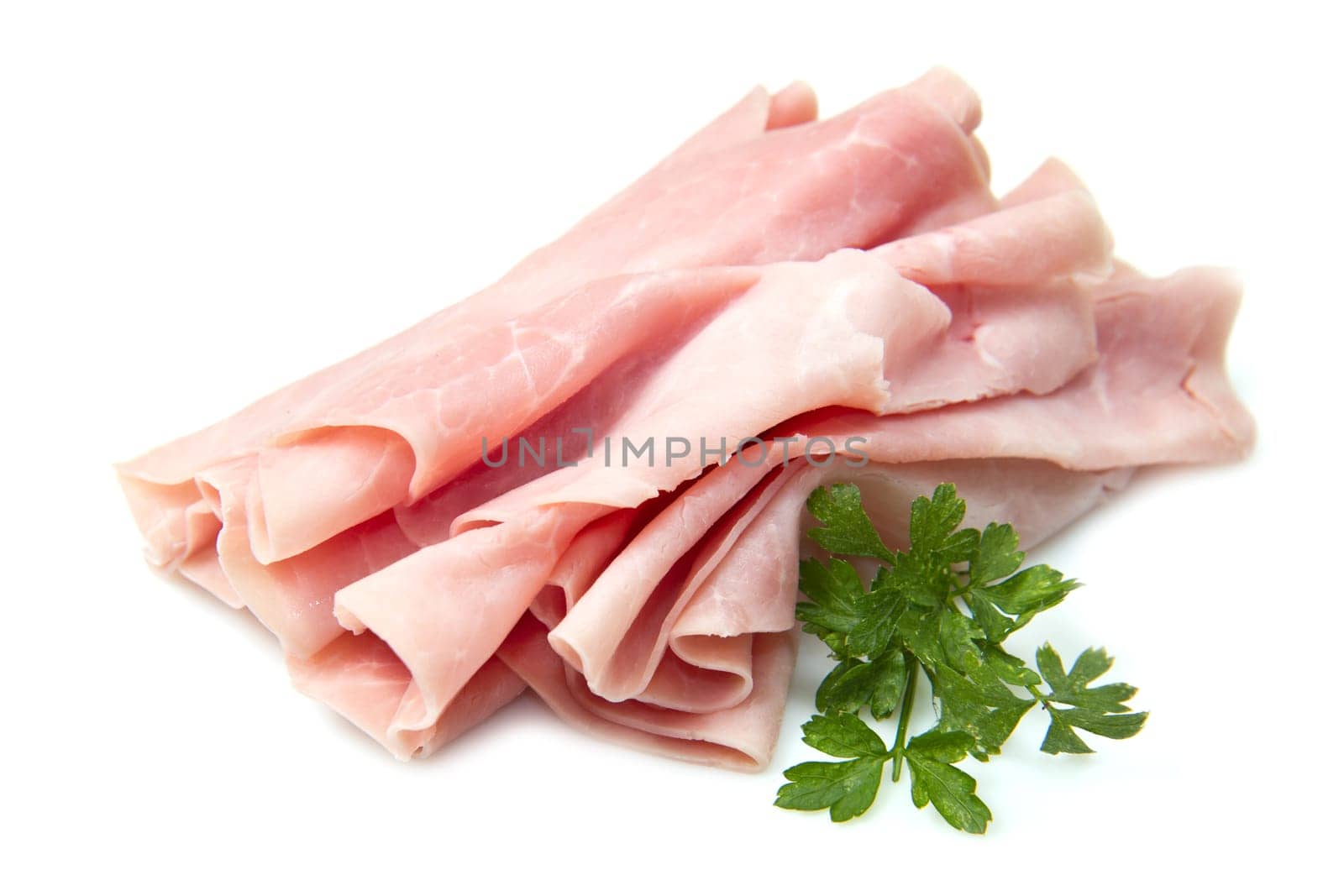 slices of ham isolated on white background