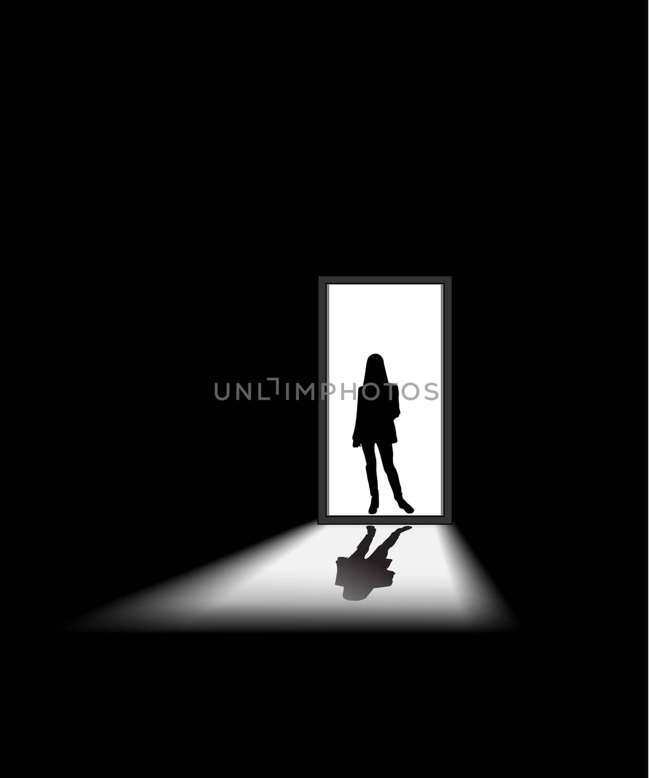 woman enters a dark room, to illustrate concept of unknown and fear