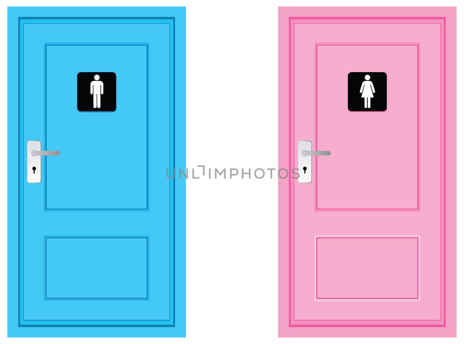 toilet sign on doors, blue and pink colour.
